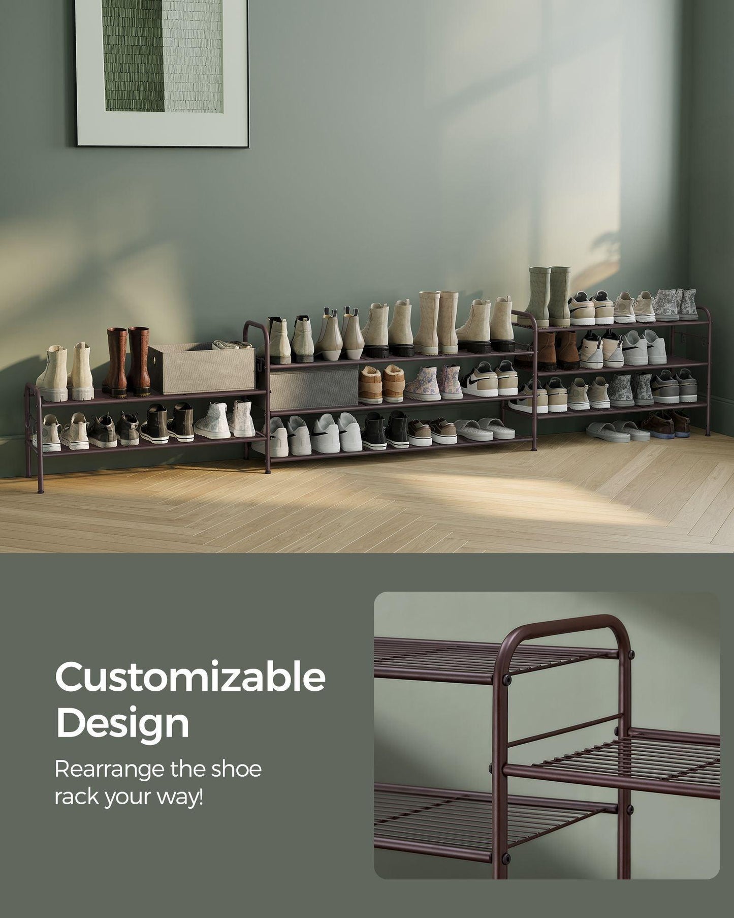 44.9" Wide 3-Tier Metal Shoe Rack Chestnut Brown FredCo