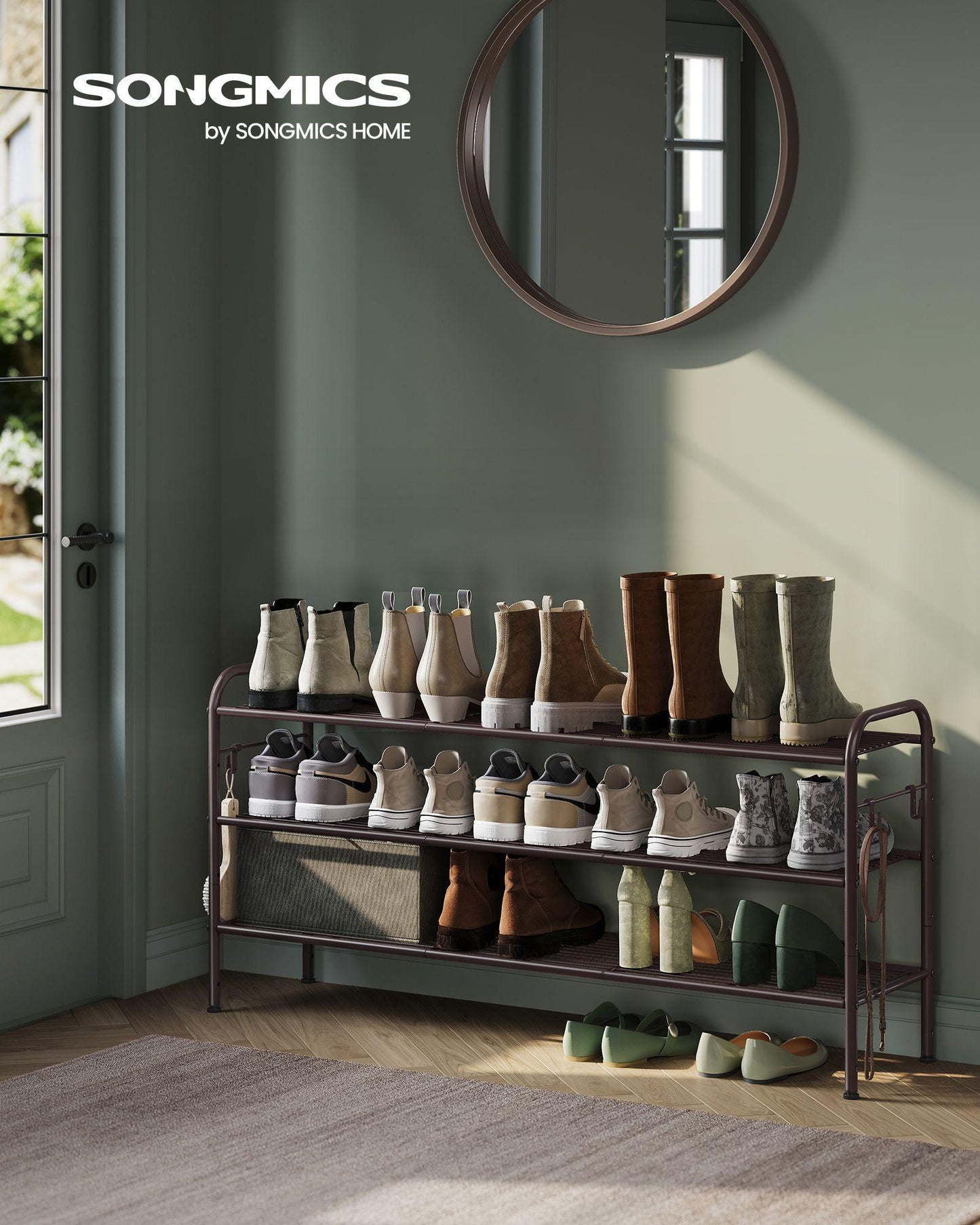 44.9" Wide 3-Tier Metal Shoe Rack Chestnut Brown FredCo