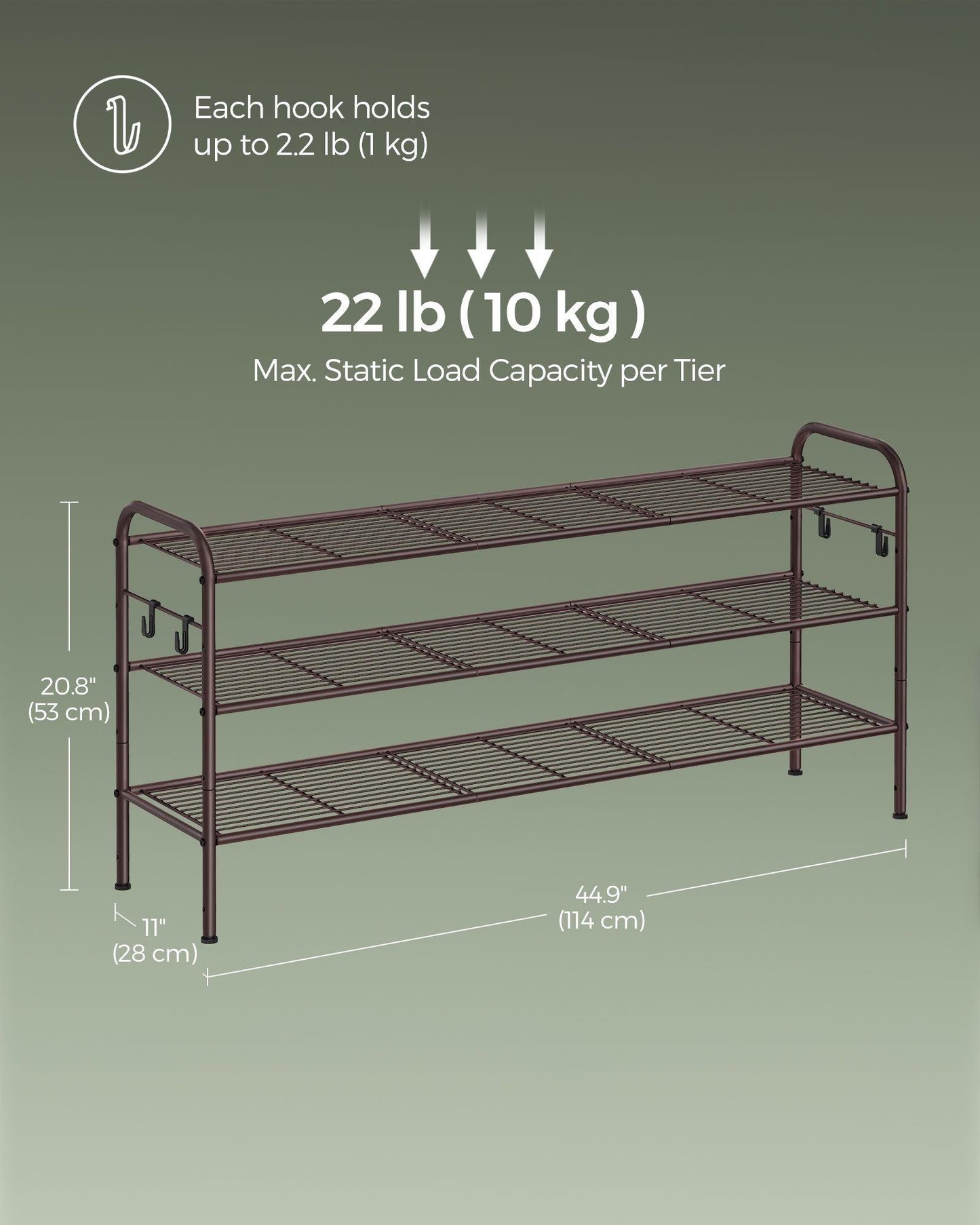 44.9" Wide 3-Tier Metal Shoe Rack Chestnut Brown FredCo