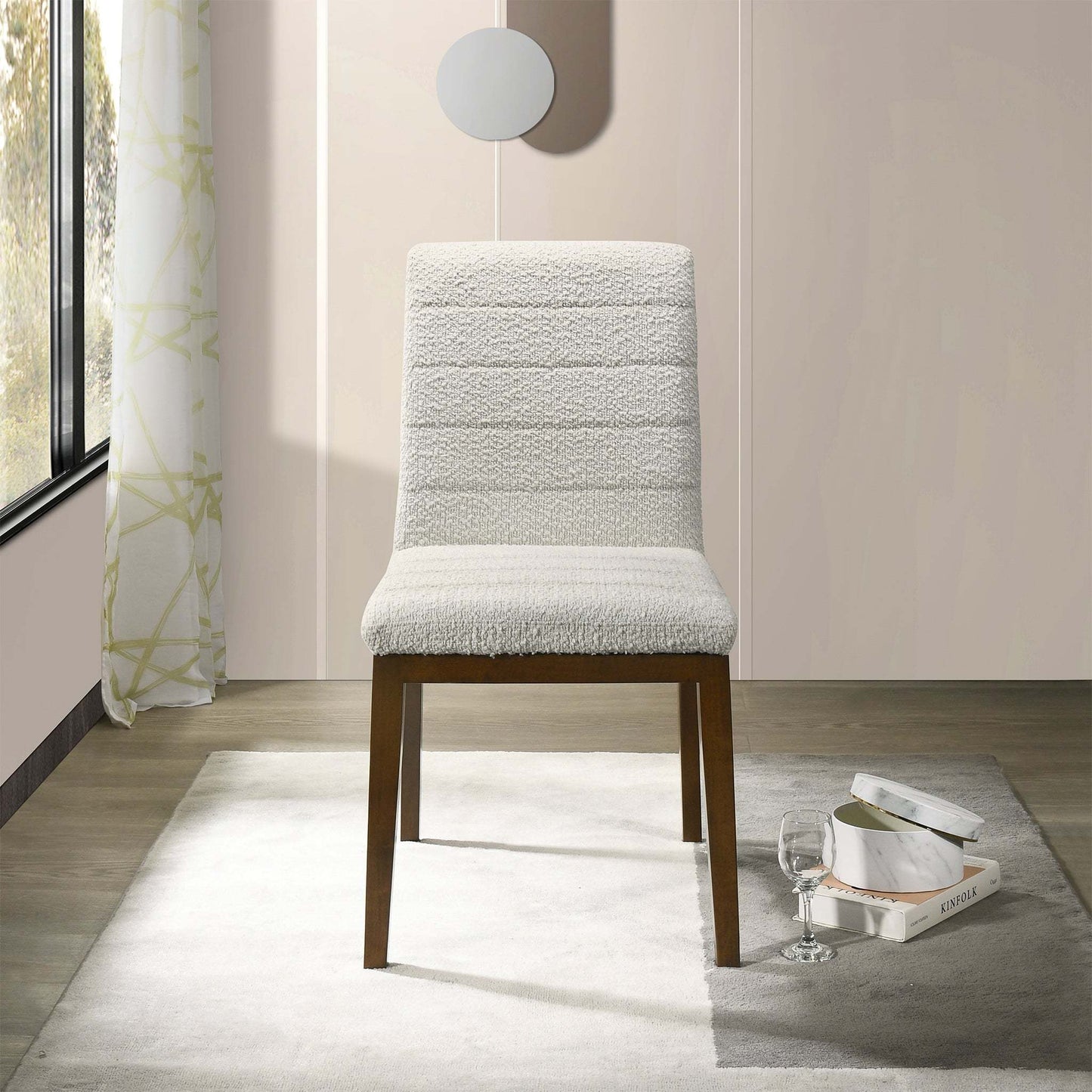 Ines Modern White Boucle Dining Chair (Set of 2) with Solid Wood Base and Foam Padding 35.8'H x 18.9'W x 24'D FredCo