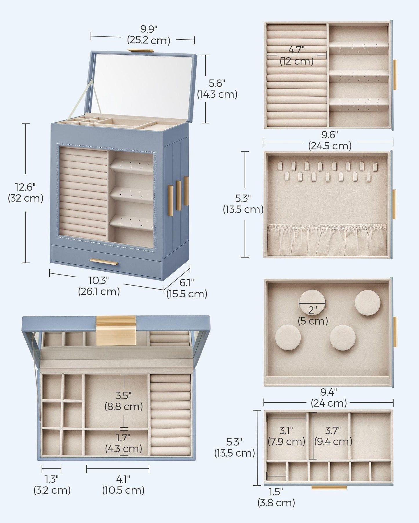 5-Layer Jewelry Box Smoky Blue FredCo
