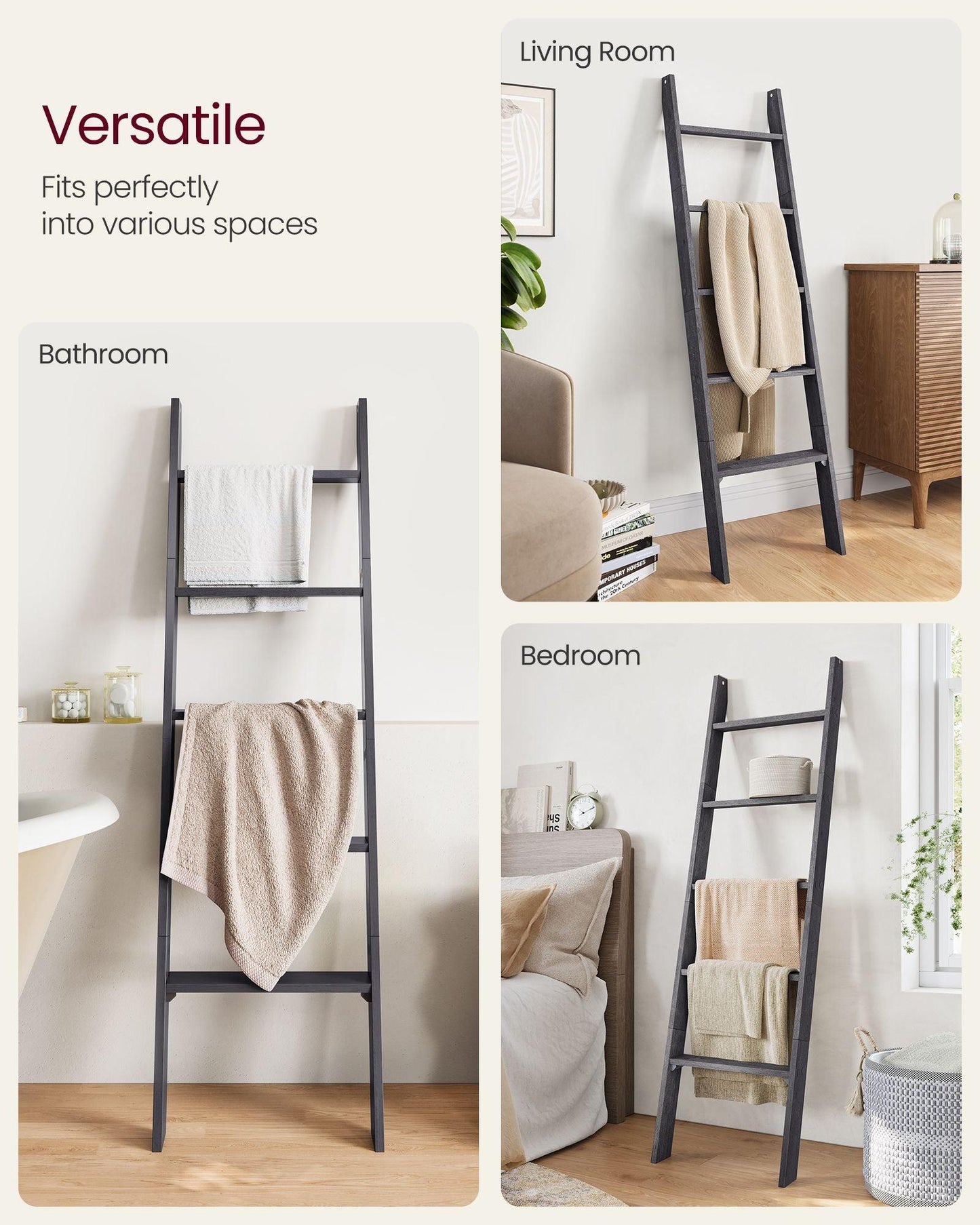 5-Tier Blanket Ladder Shelf Misty Gray FredCo