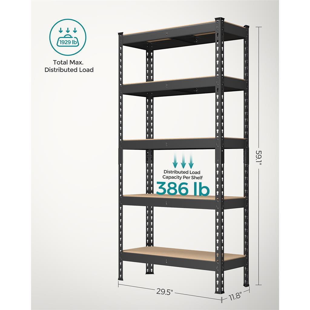 5-Tier Garage Storage Shelves Set Black FredCo