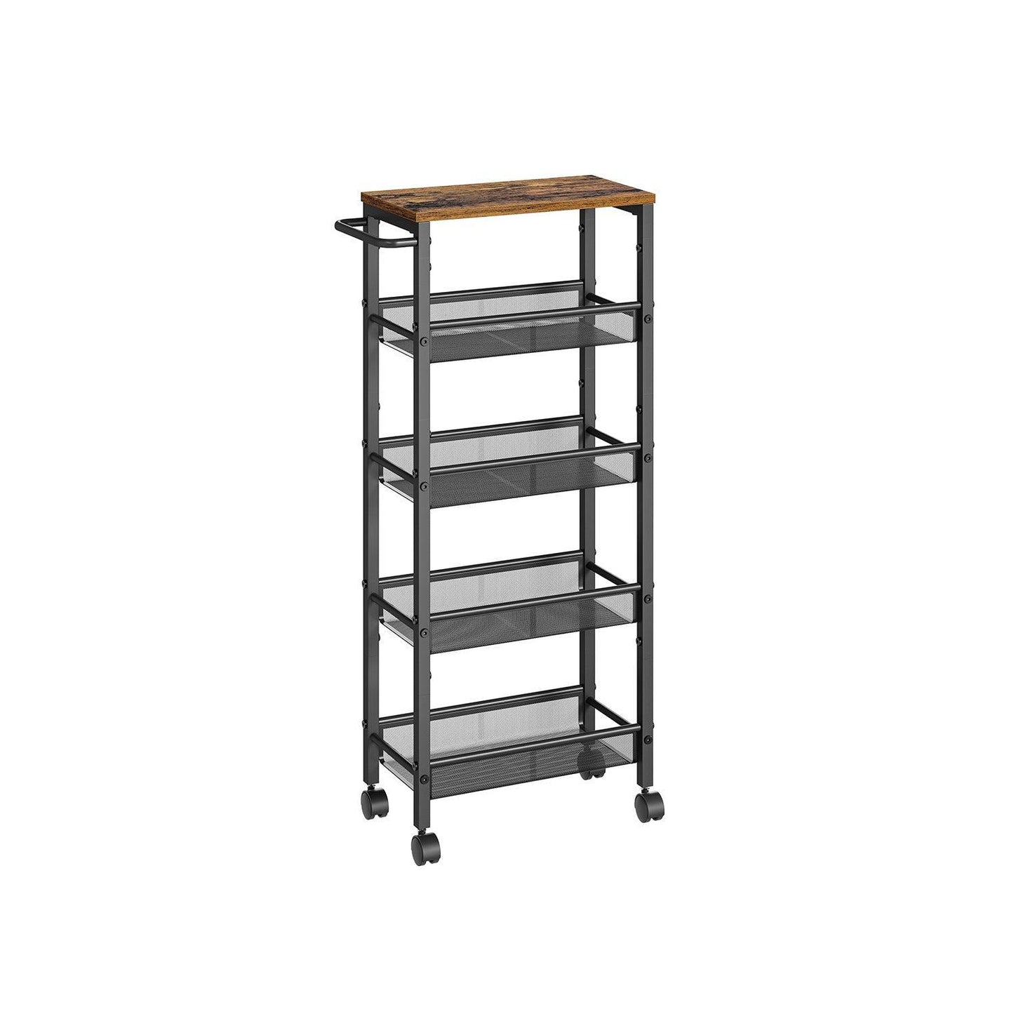 5-Tier Rolling Storage Cart Rustic 8.7 Inches Deep FredCo