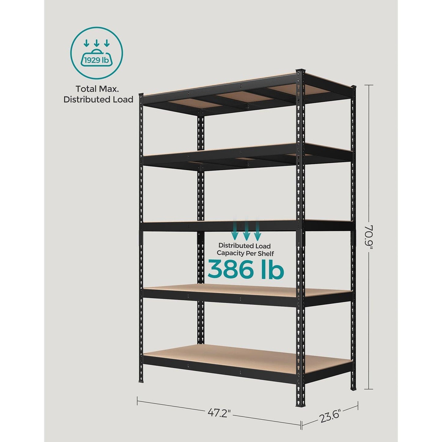 5-Tier Storage Shelves 23.6 x 47.2 x 70.9 Inches Black FredCo