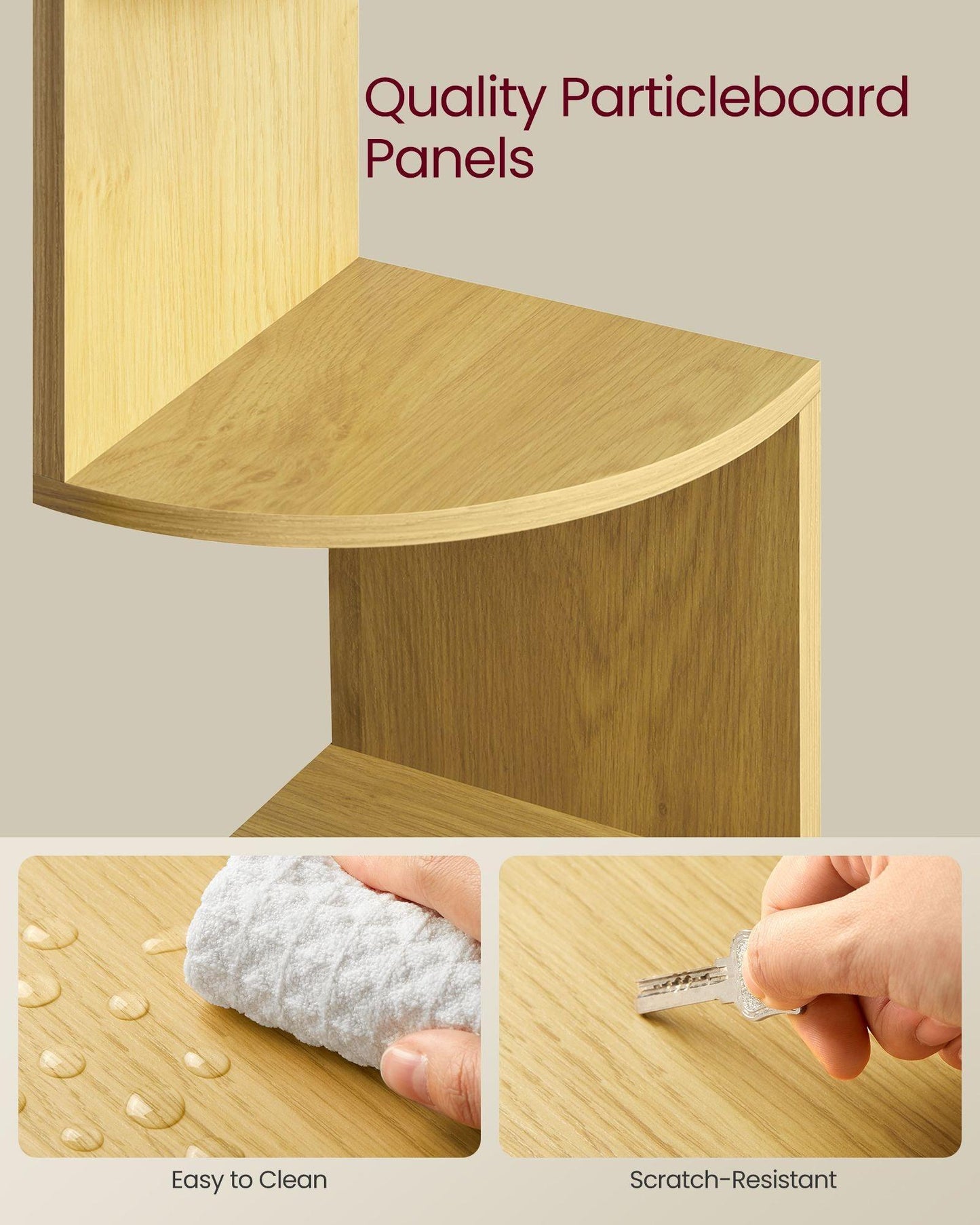 5-Tier Wall-Mounted Corner Shelf Natural Oak FredCo
