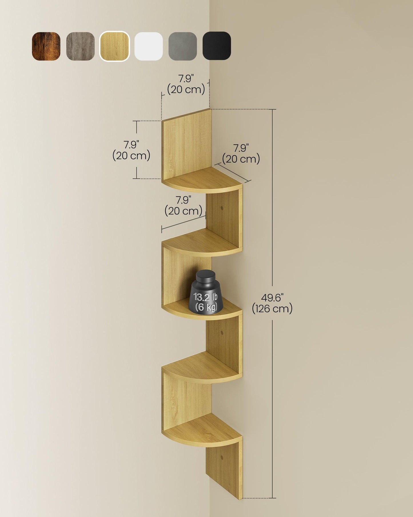 5-Tier Wall-Mounted Corner Shelf Natural Oak FredCo