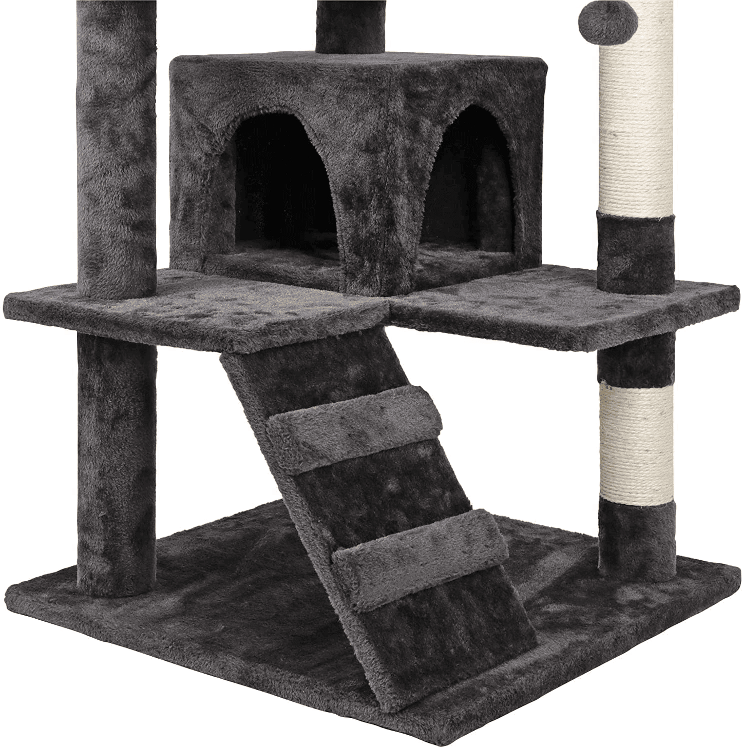 53‘‘ Cat Tree with Sisal-Covered Scratching Posts and 2 Plush Rooms Cat Furniture for Kittens FredCo