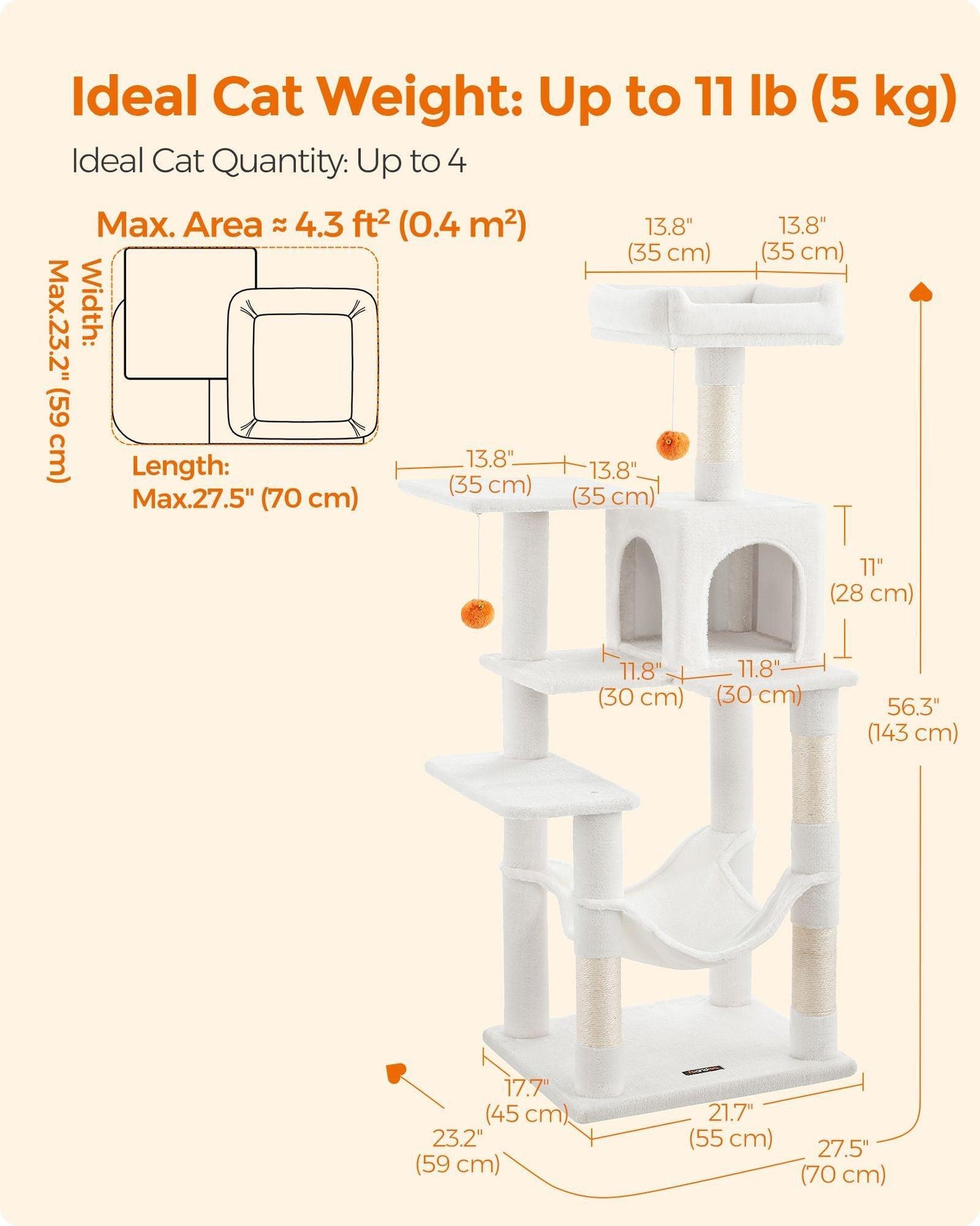 56.3-Inch Cat Tree Cream White FredCo