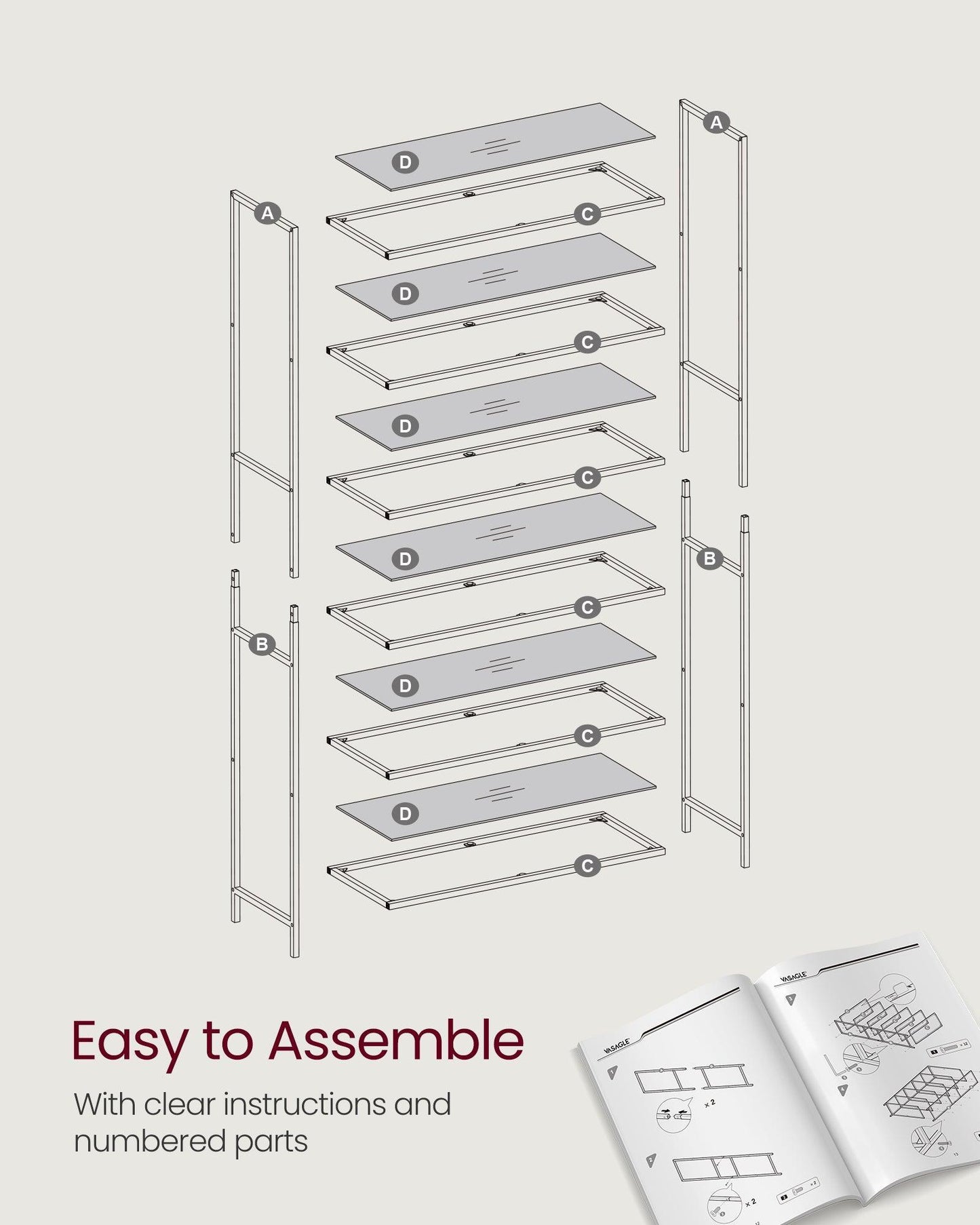 6-Tier Shelving Unit Ink Black and Slate Gray FredCo