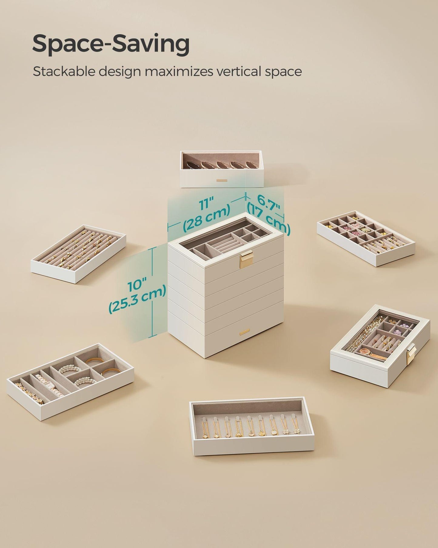 6-Tier Stackable Jewelry Trays Cloud White FredCo