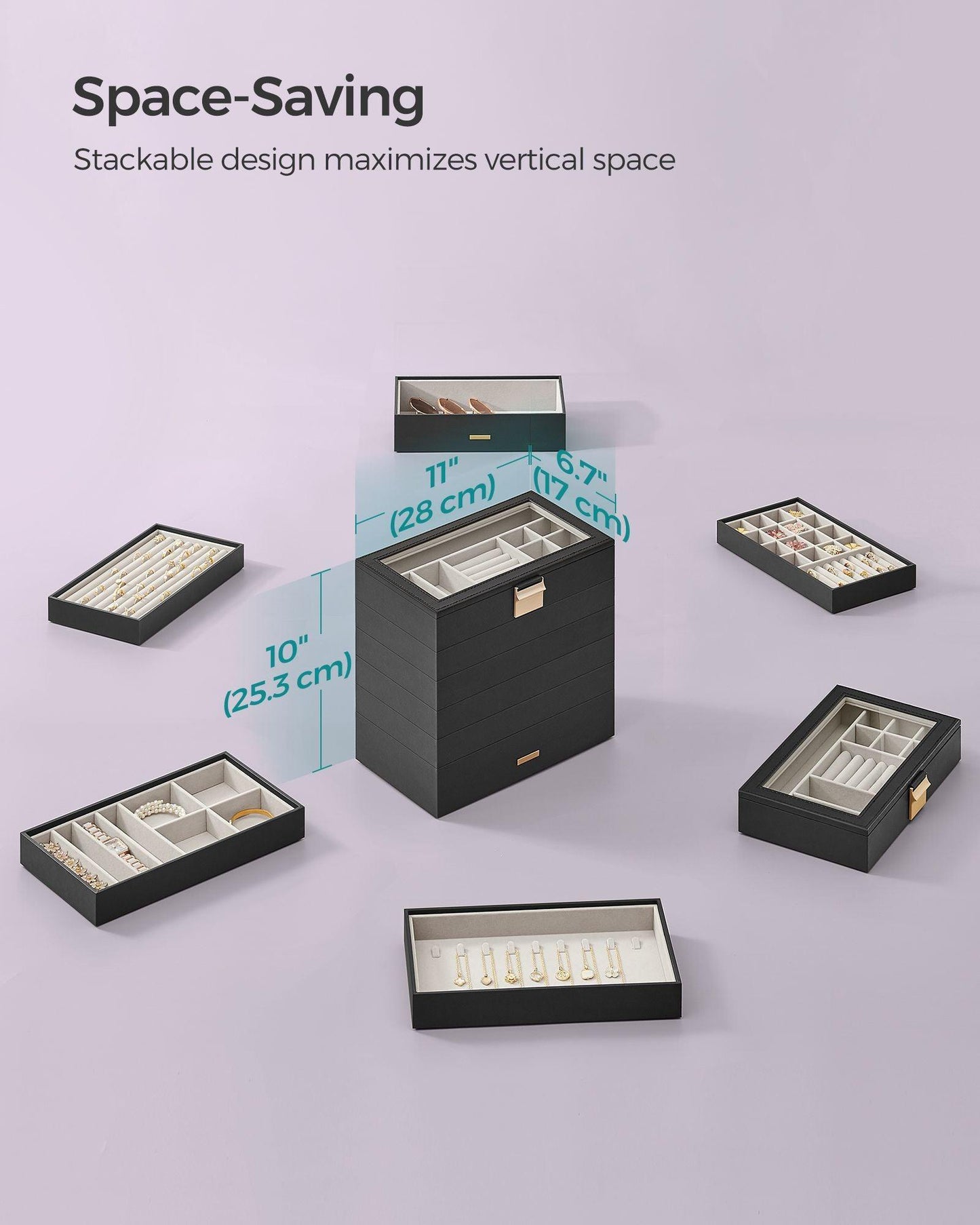 6-Tier Stackable Jewelry Trays Ink Black FredCo