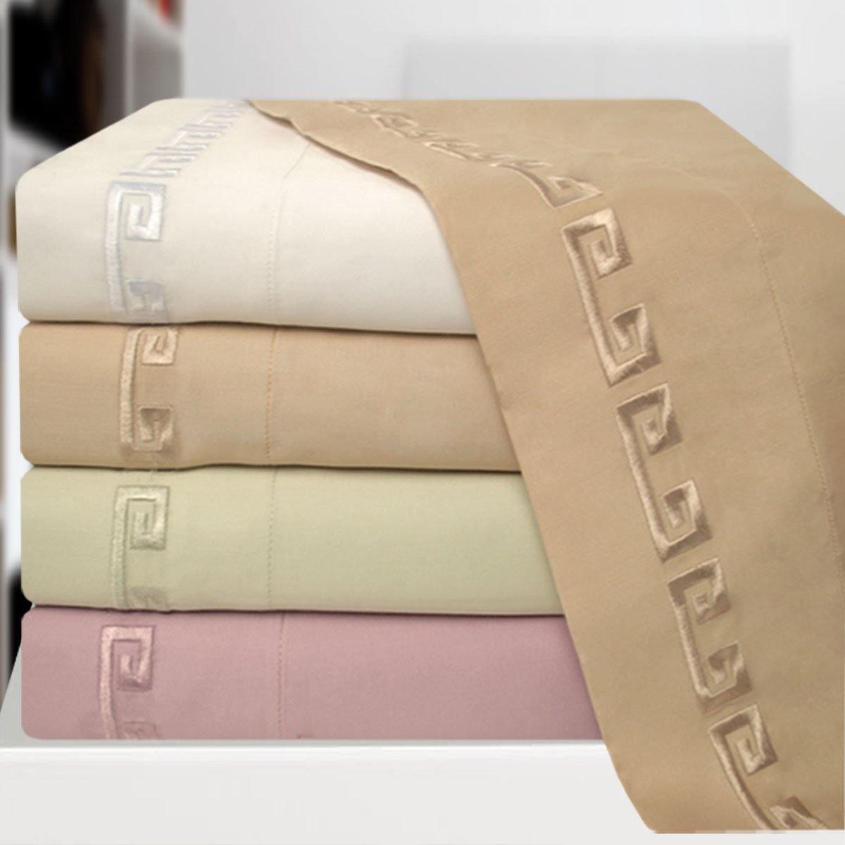 600-Thread Count 100% Egyptian Cotton Greek Key Deep Pocket Sheet Set FredCo