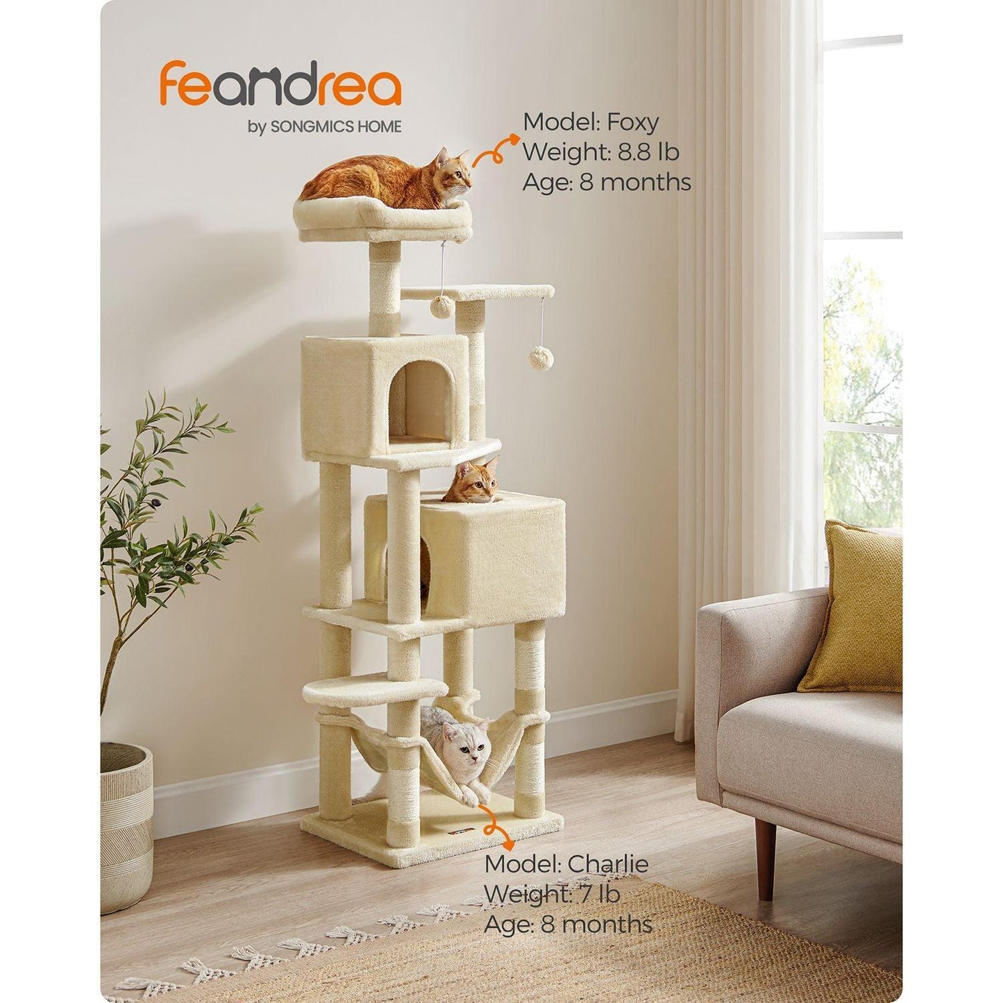 61-Inch Cat Tree Beige FredCo