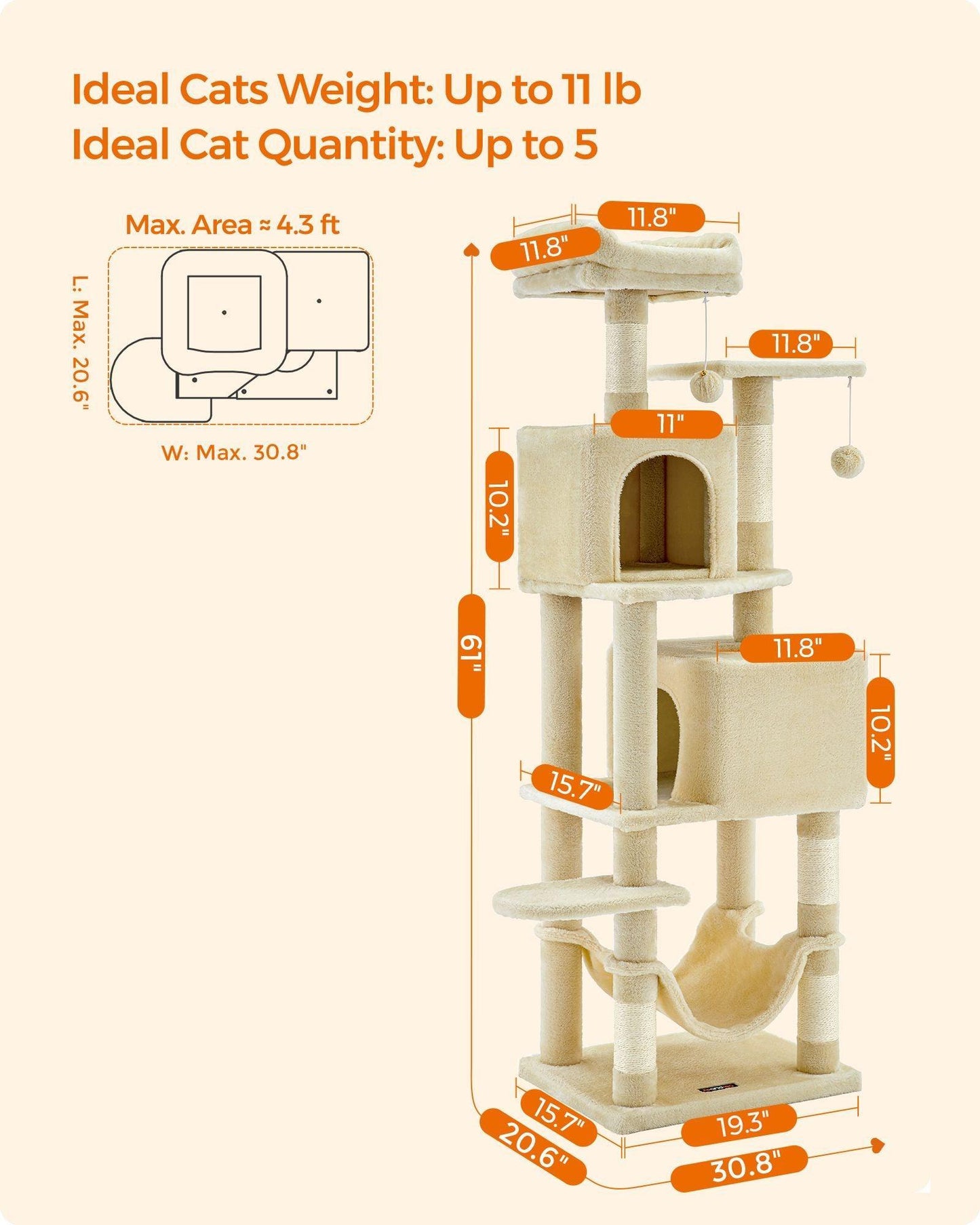 61-Inch Cat Tree Beige FredCo