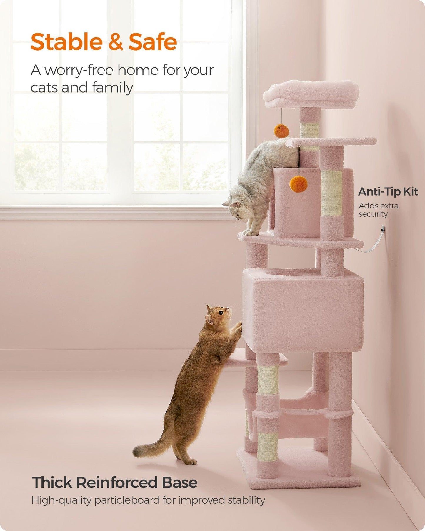 61" Tall Multi-Level Cat Tree with Scratching Posts Jelly Pink FredCo