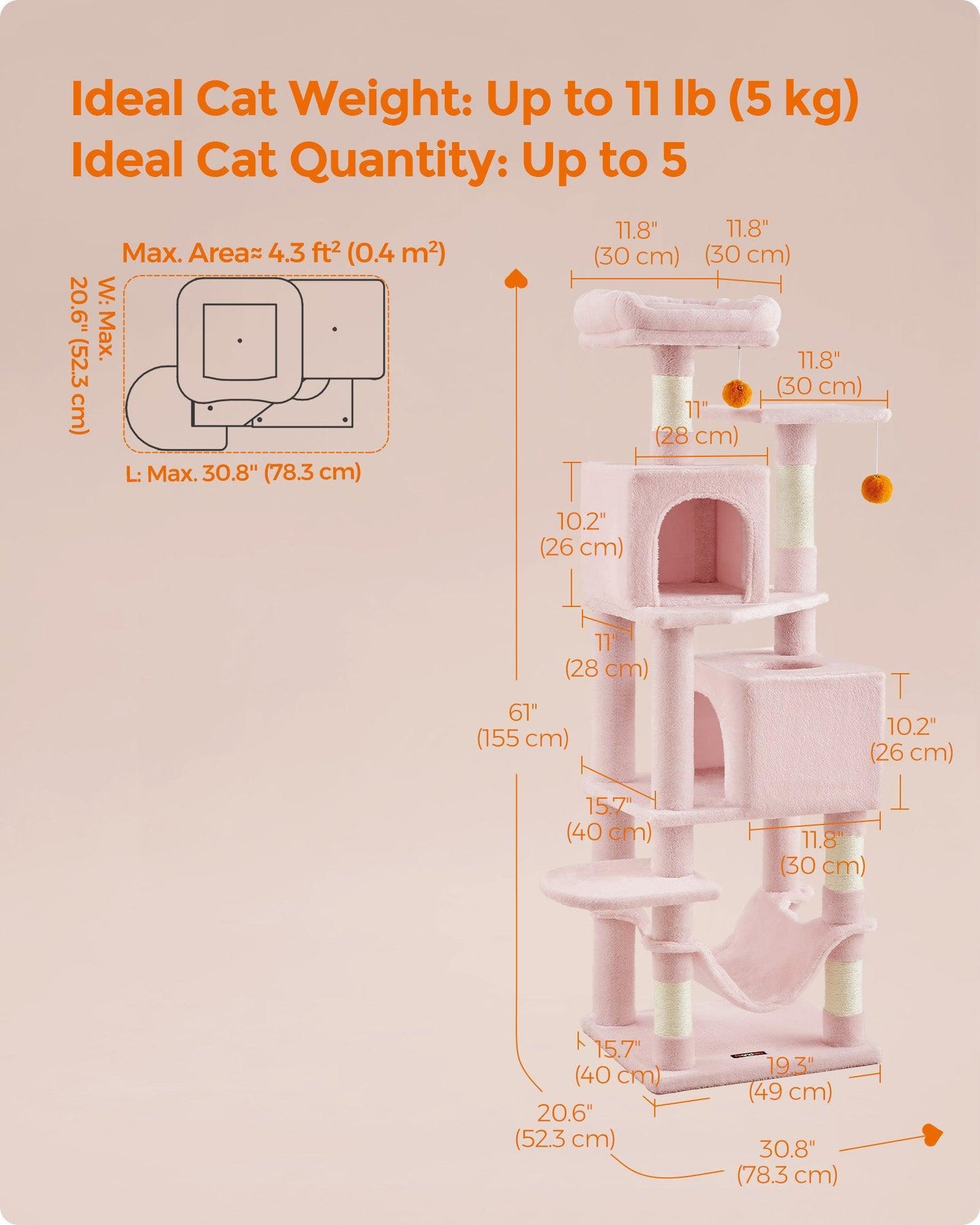 61" Tall Multi-Level Cat Tree with Scratching Posts Jelly Pink FredCo