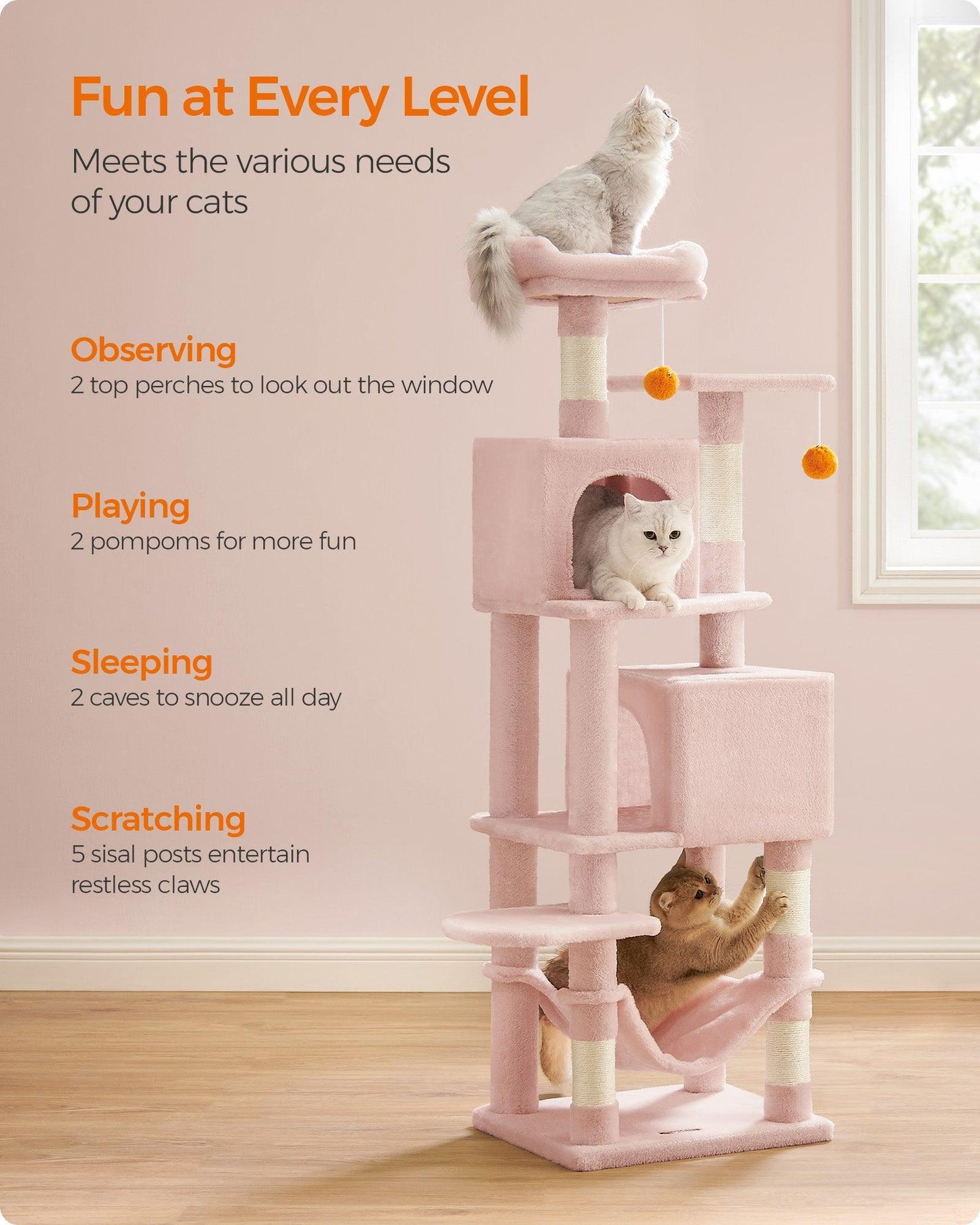 61" Tall Multi-Level Cat Tree with Scratching Posts Jelly Pink FredCo