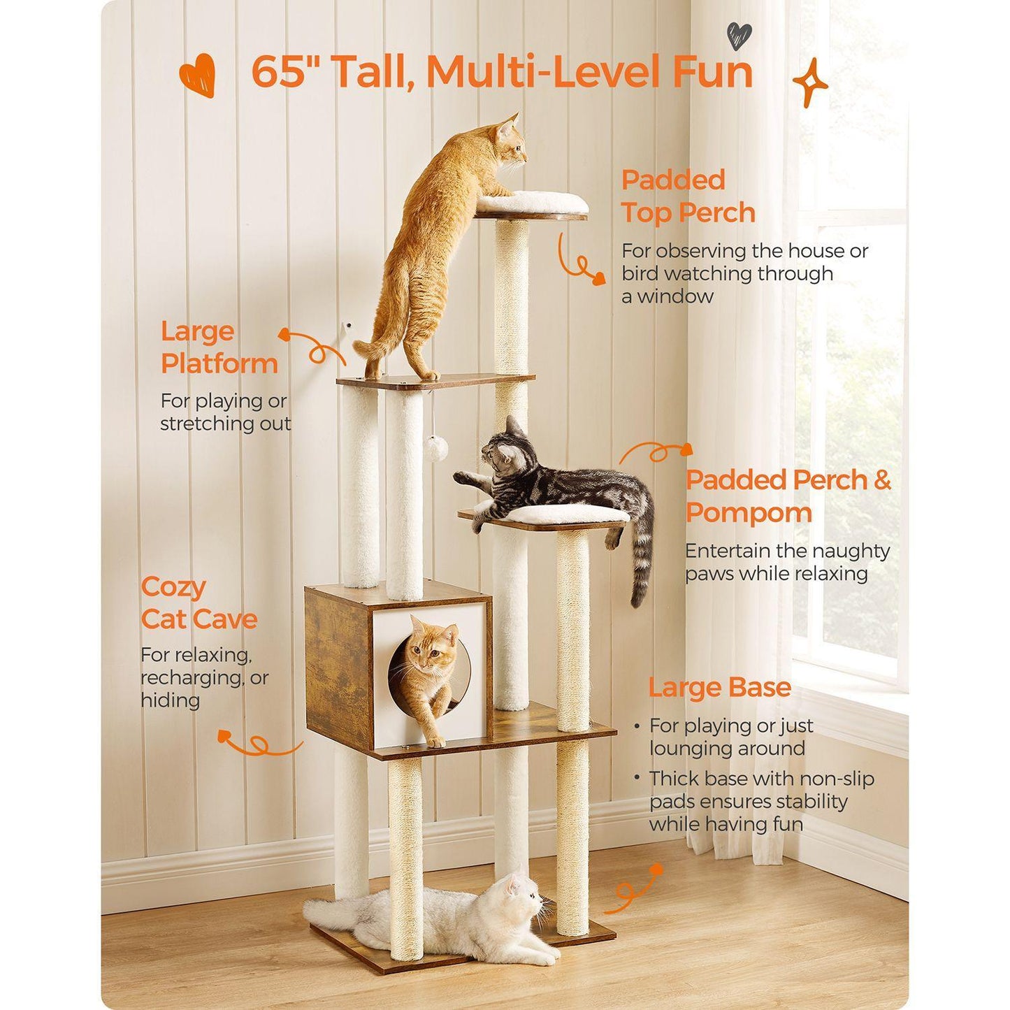 65-Inch WoodyWonders Cat Tree FredCo