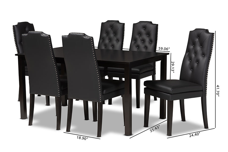 Baxton Studio Dylin Modern and Contemporary Black Faux Leather Upholstered and Dark Brown Finished Wood 7-Piece Dining Set