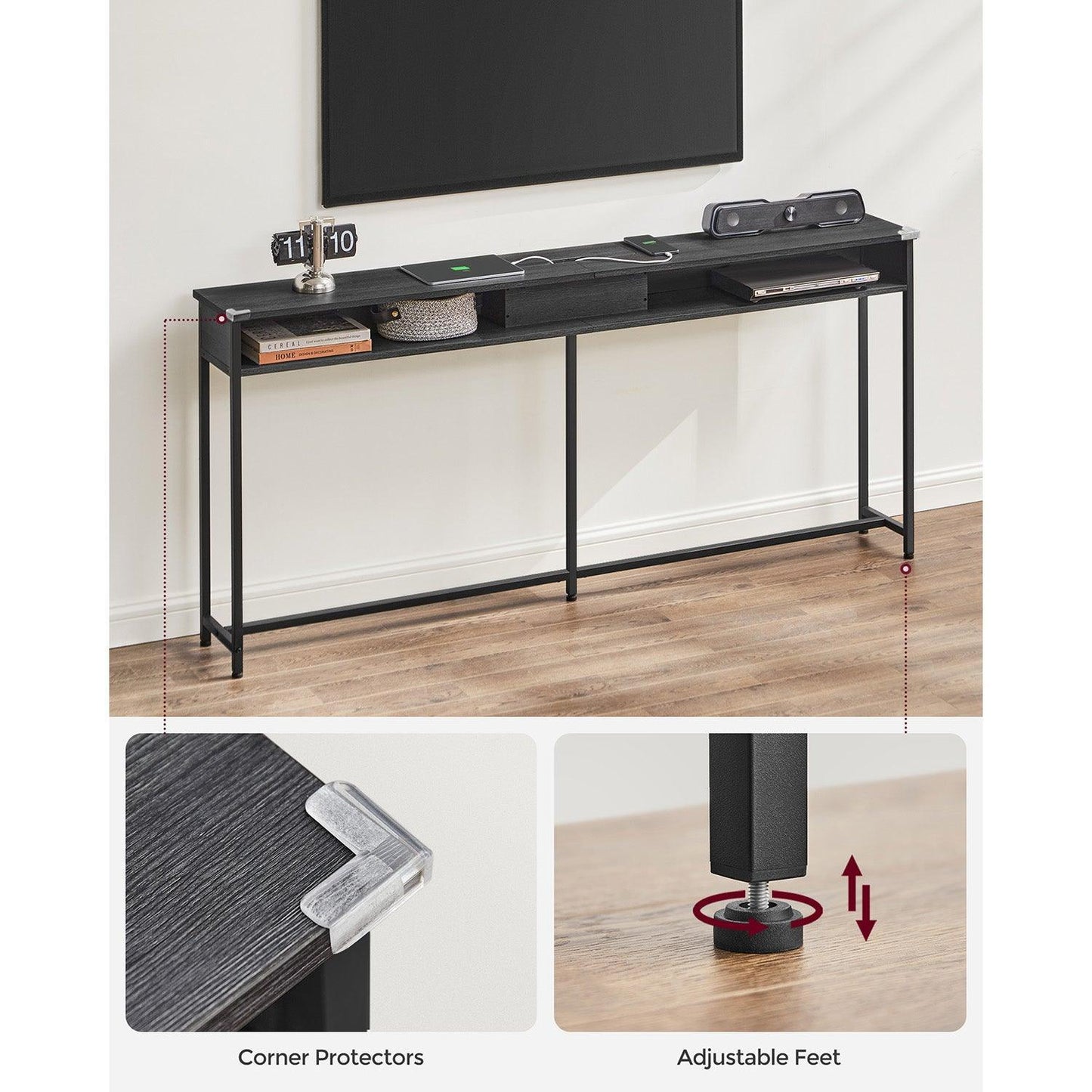 70.9-Inch Narrow Console Table Black FredCo