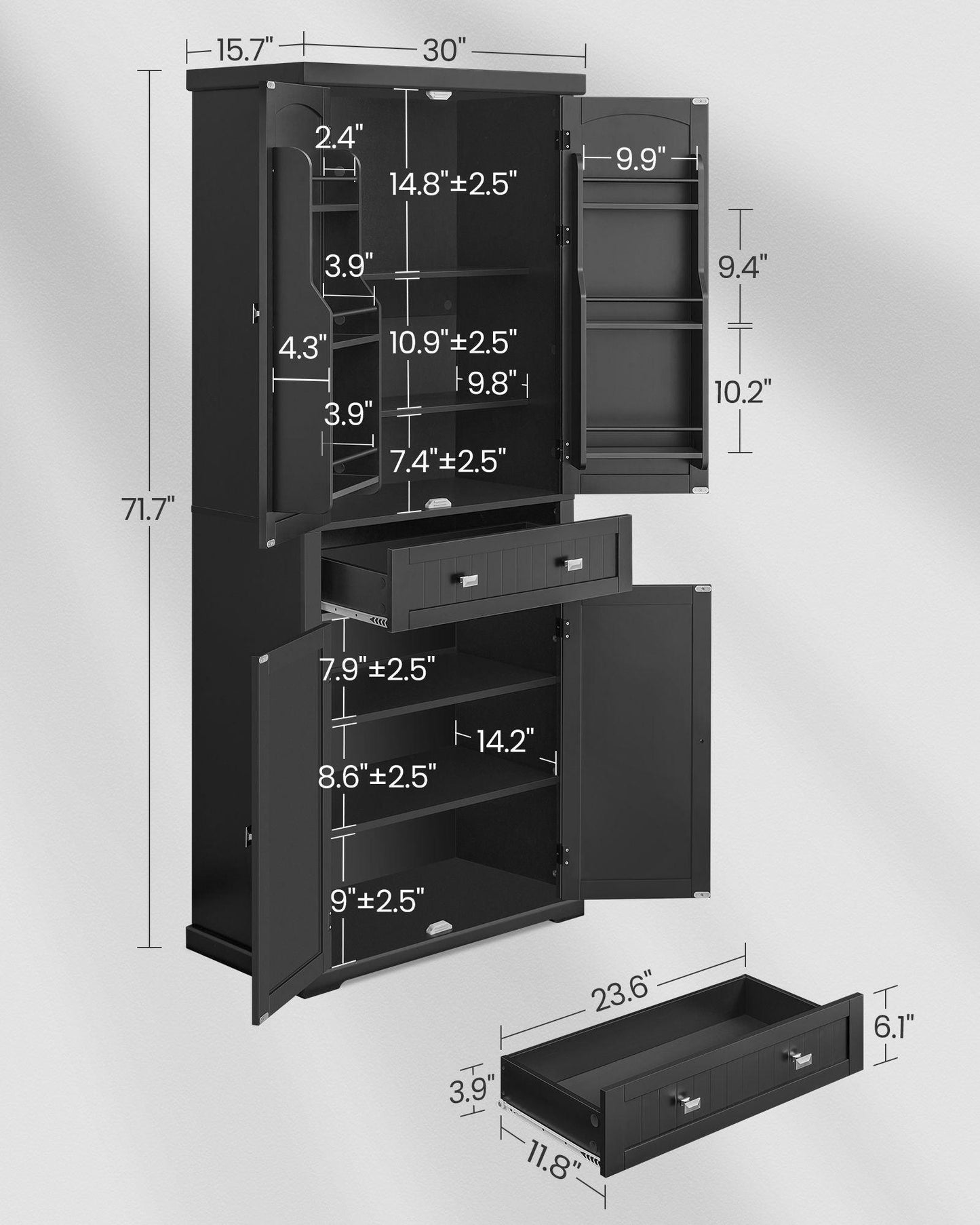 71.9" Tall Kitchen Pantry Storage Cabinet Ink Black FredCo