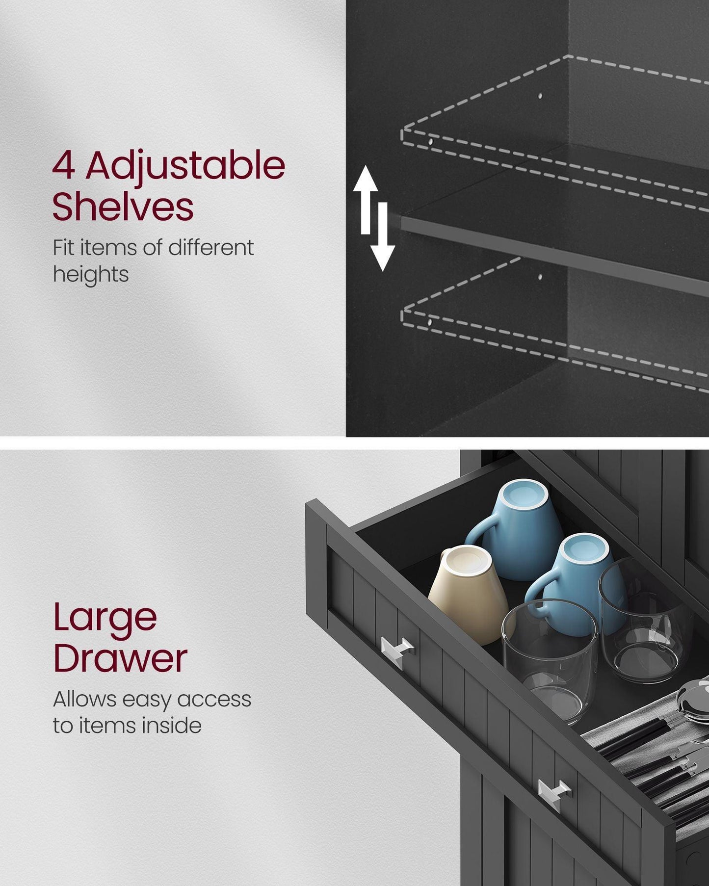 71.9" Tall Kitchen Pantry Storage Cabinet Ink Black FredCo