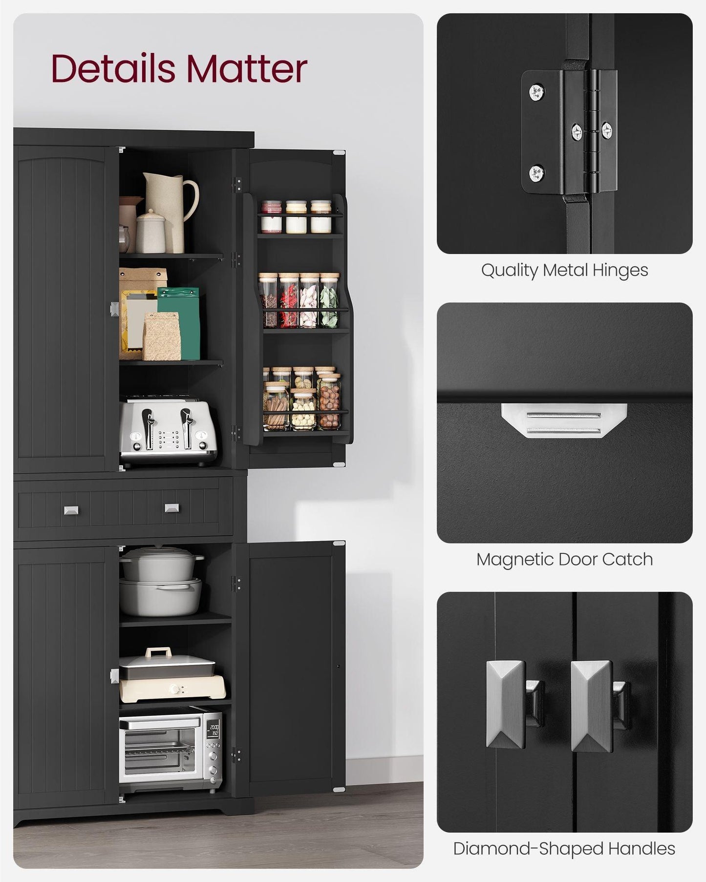 71.9" Tall Kitchen Pantry Storage Cabinet Ink Black FredCo