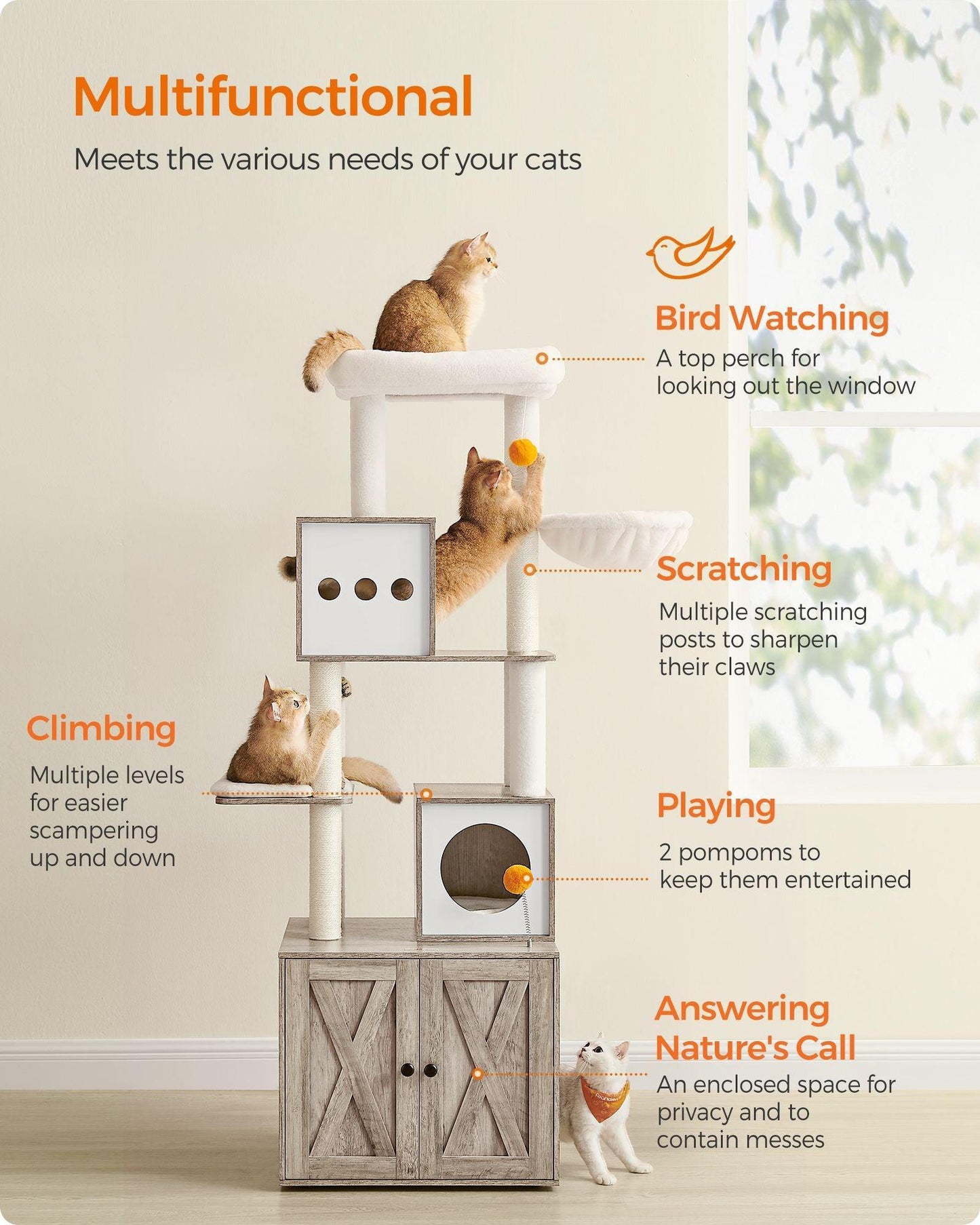 72.8-Inch Tall Cat Tree with Litter Box Enclosure FredCo