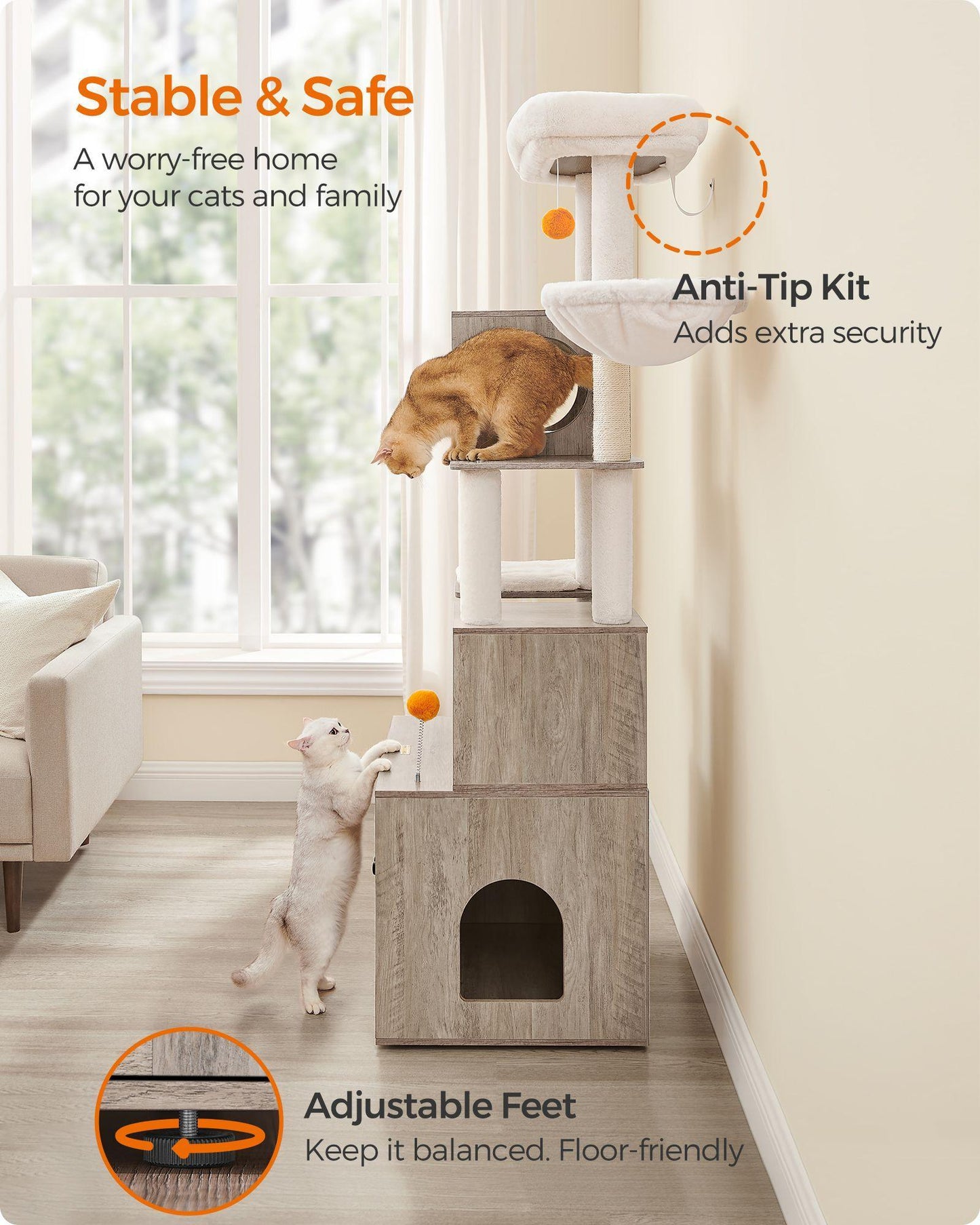 72.8-Inch Tall Cat Tree with Litter Box Enclosure FredCo