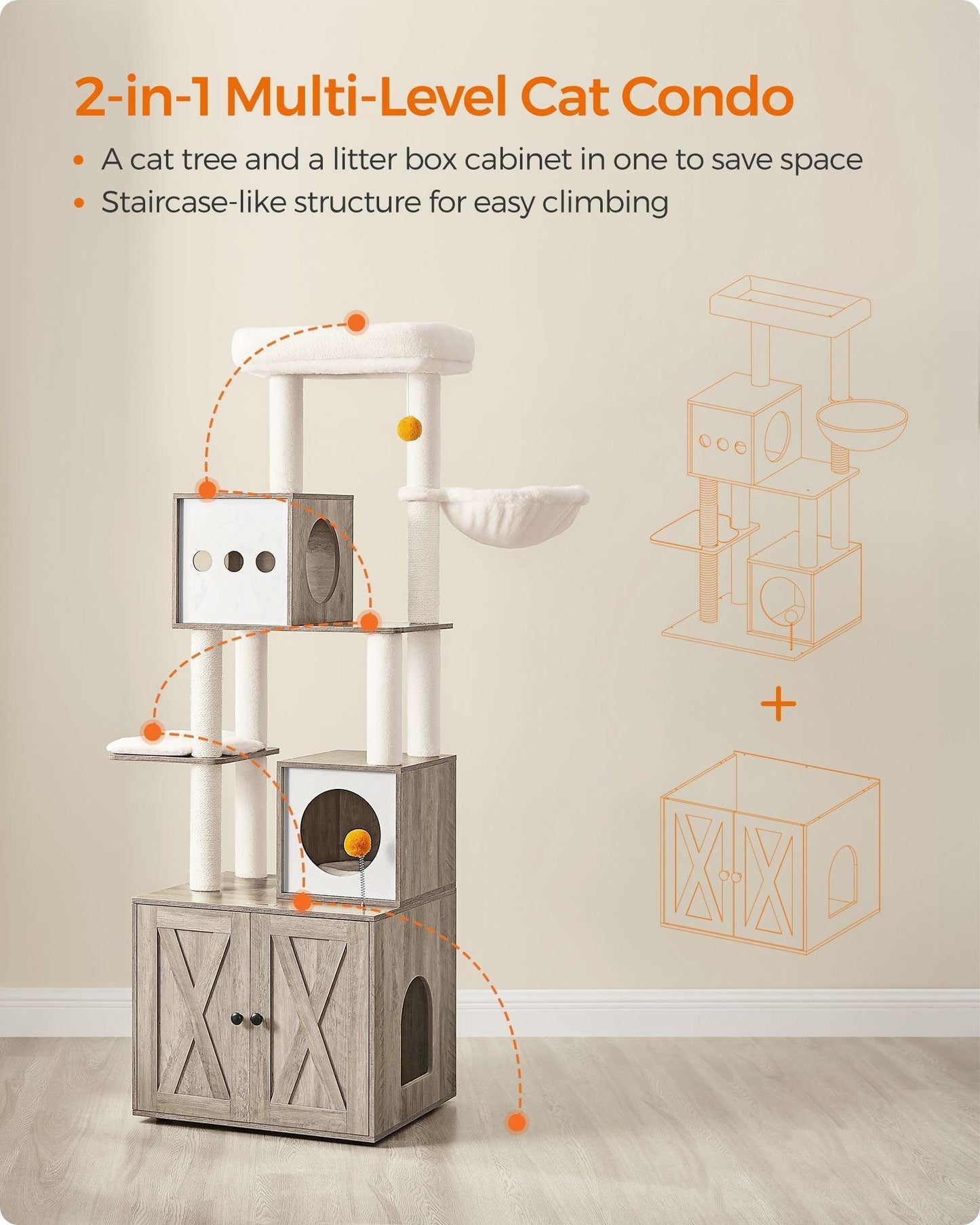 72.8-Inch Tall Cat Tree with Litter Box Enclosure FredCo