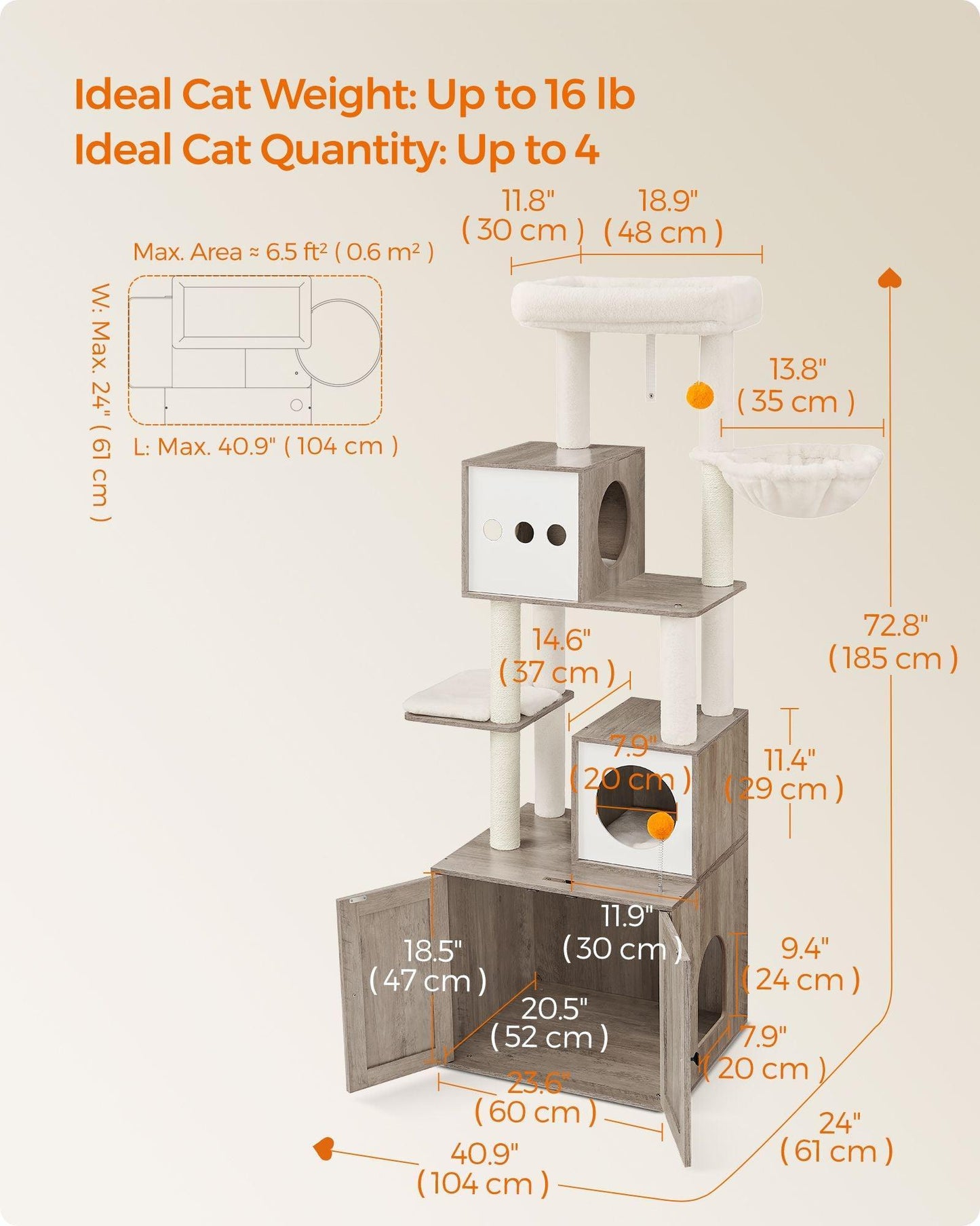 72.8-Inch Tall Cat Tree with Litter Box Enclosure FredCo