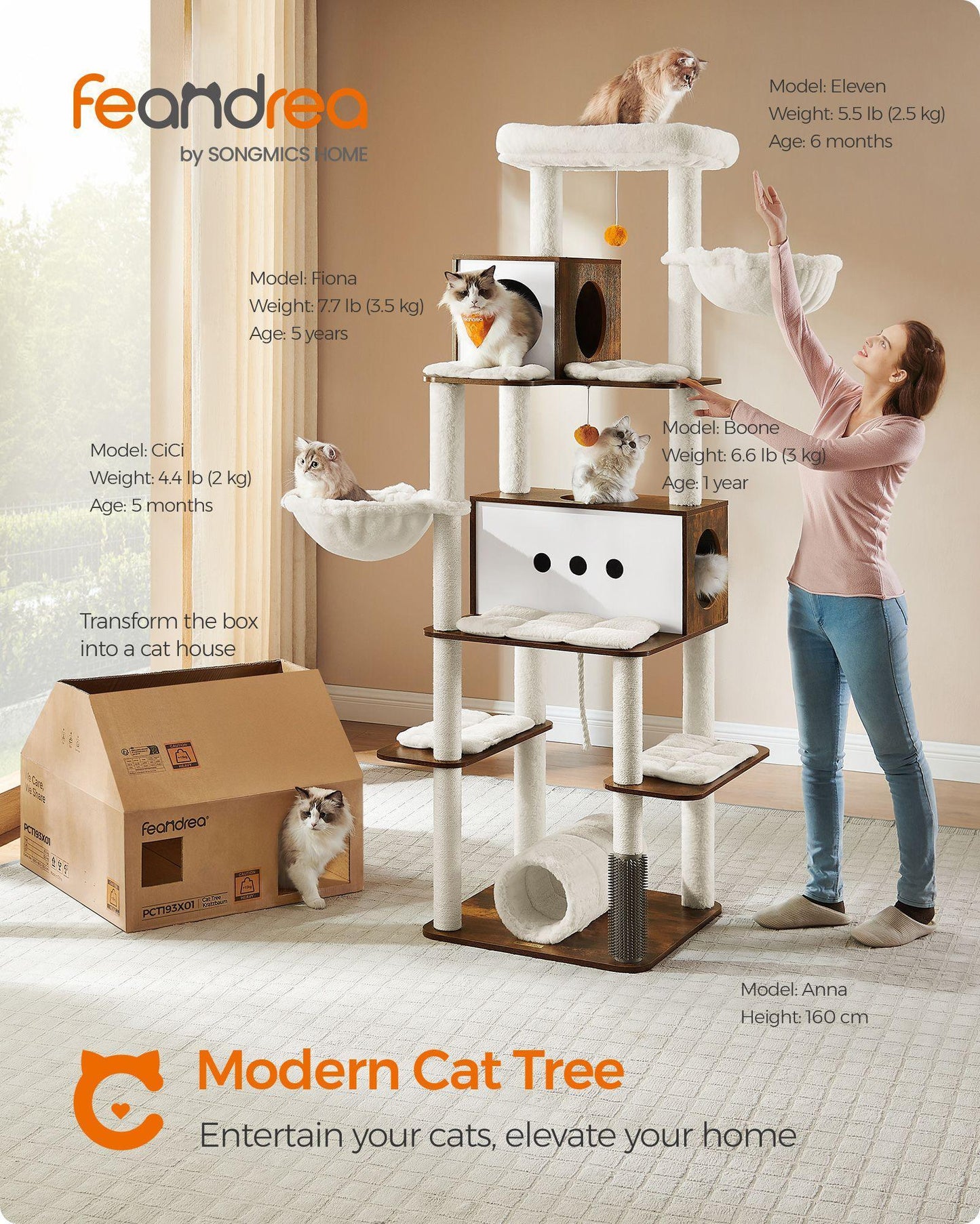 77.5" High Multi-Level Cat Tree Rustic Brown FredCo