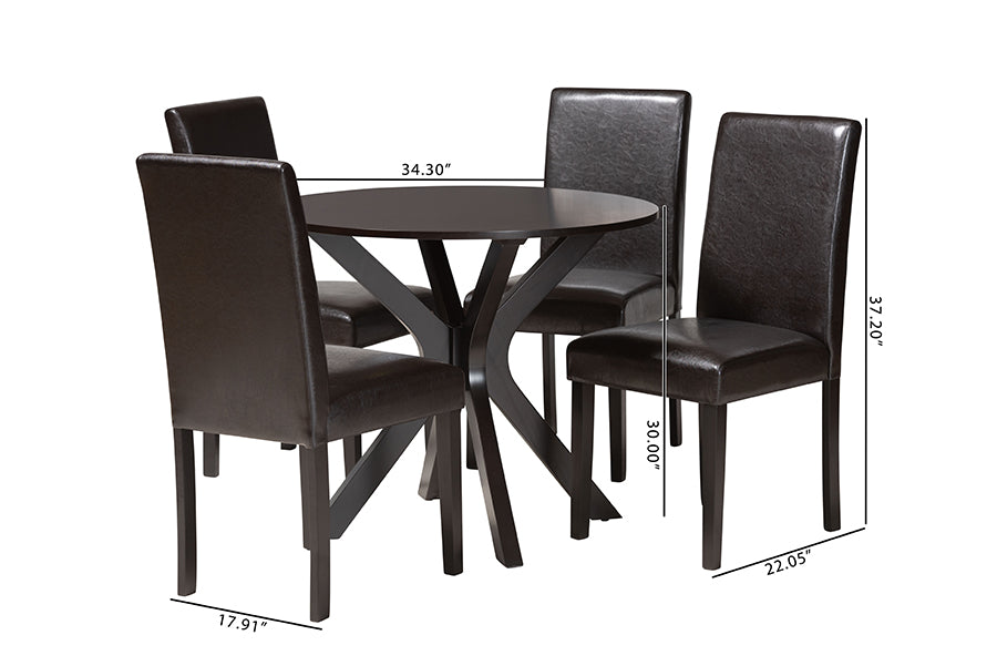 Baxton Studio Asli Modern Espresso Brown Faux Leather and Wood 5-Piece Dining Set