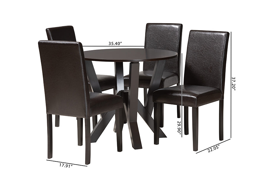 Baxton Studio Rosi Modern Espresso Brown Faux Leather and Wood 5-Piece Dining Set
