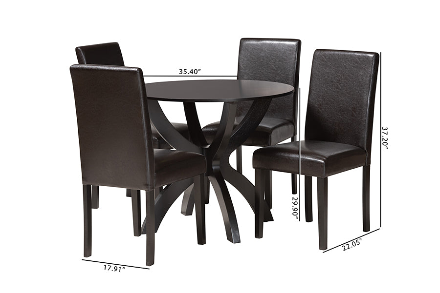 Baxton Studio Trine Modern Espresso Brown Faux Leather and Wood 5-Piece Dining Set