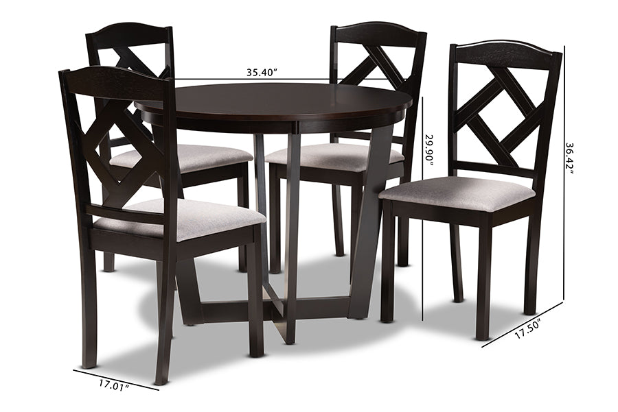 Baxton Studio Morigan Modern Transitional Grey Fabric Upholstered and Dark Brown Finished Wood 5-Piece Dining Set
