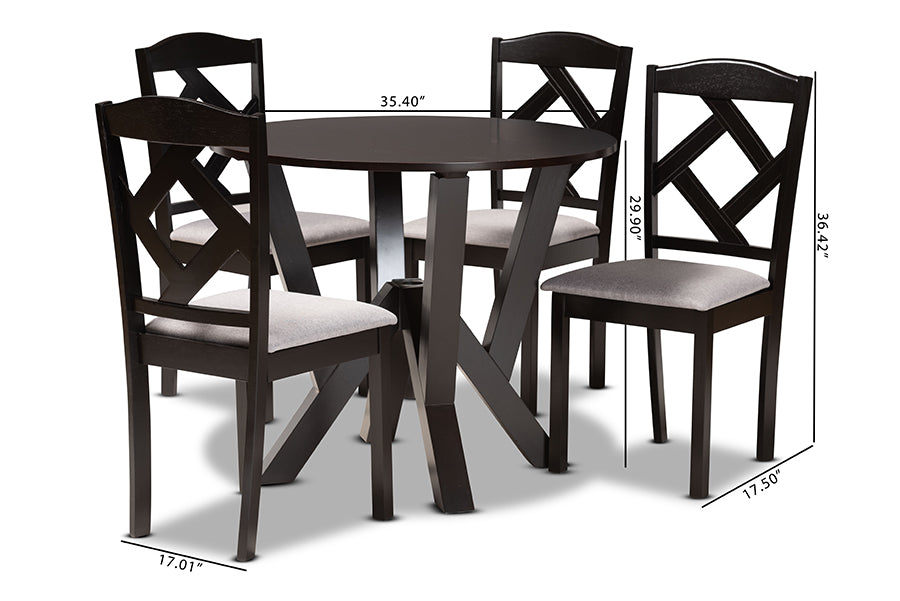 Baxton Studio Riona Modern Transitional Grey Fabric Upholstered and Dark Brown Finished Wood 5-Piece Dining Set