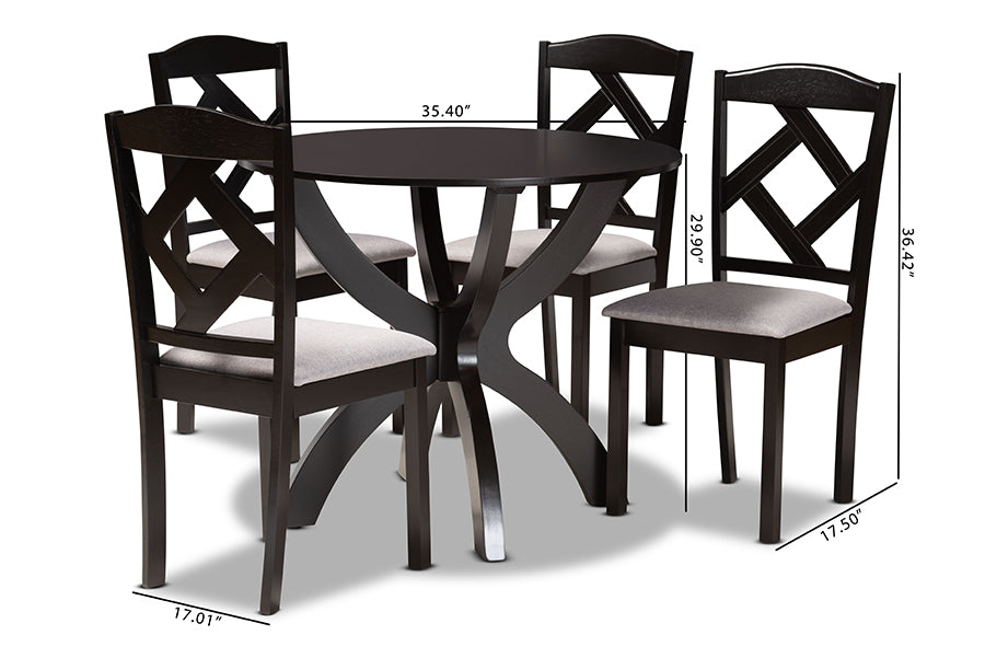 Baxton Studio Nesa Modern Transitional Grey Fabric Upholstered and Dark Brown Finished Wood 5-Piece Dining Set