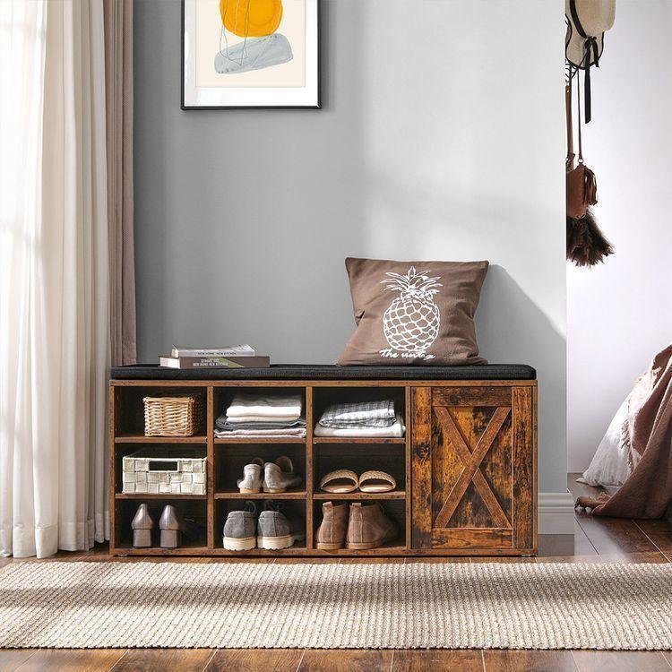 9 Compartments Shoe Bench Rustic Brown FredCo