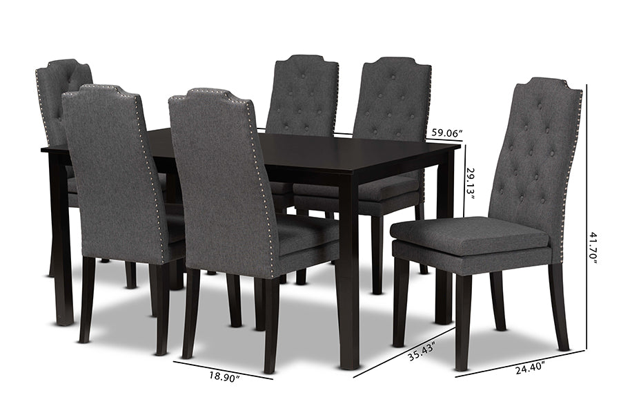 Baxton Studio Dylin Modern and Contemporary Dark Grey Fabric Upholstered and Dark Brown Finished Wood 7-Piece Dining Set