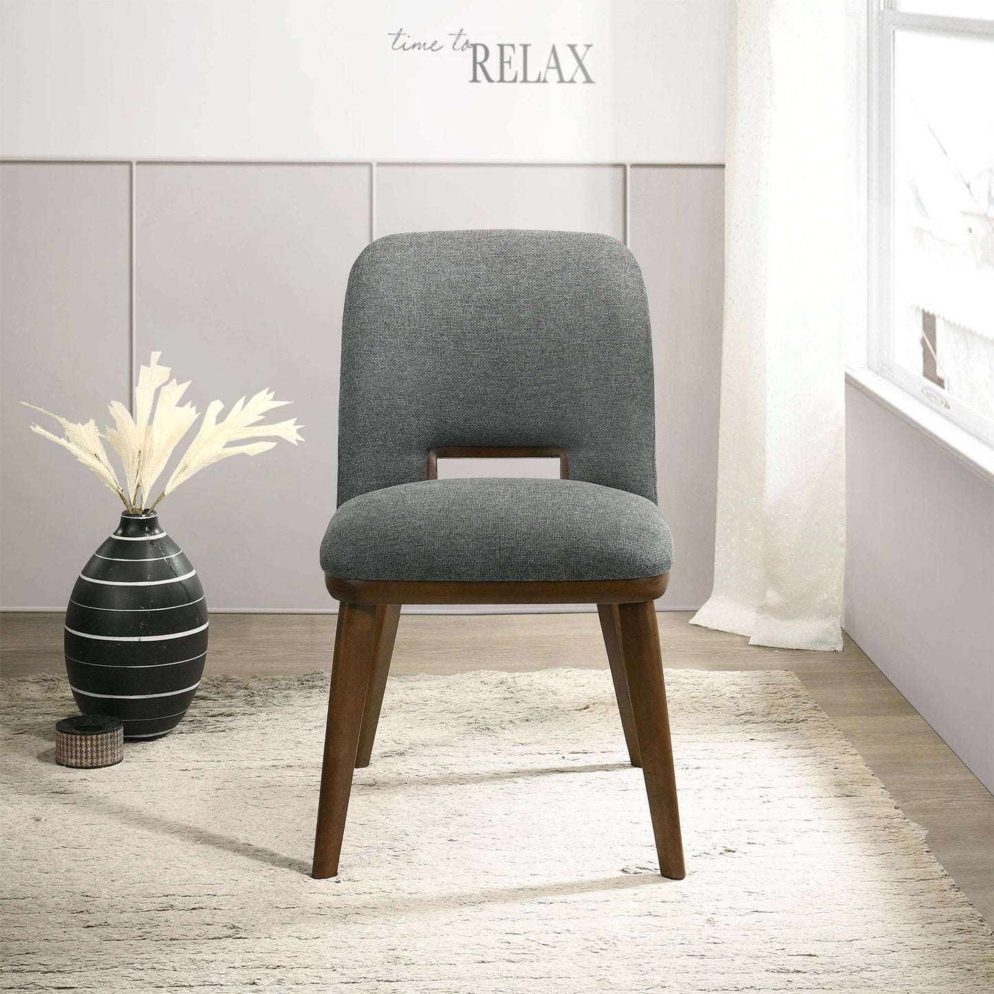 Modern Blake Dark Grey Fabric Dining Chair (Set of 2) with Walnut Wood Base 33.7'H x 19.3'W x 24.8'D FredCo