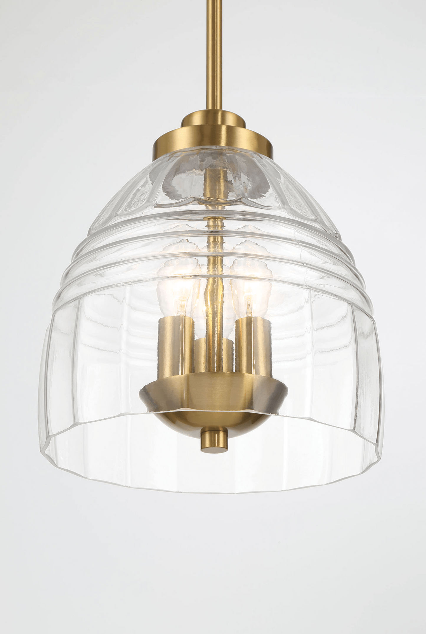 Modern brass and glass pendant light fixture, home lighting at FredCo International