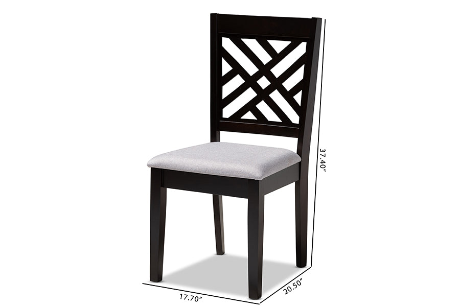 Baxton Studio Caron Modern and Contemporary Gray Fabric Upholstered Espresso Brown Finished Wood Dining Chair Set of 4