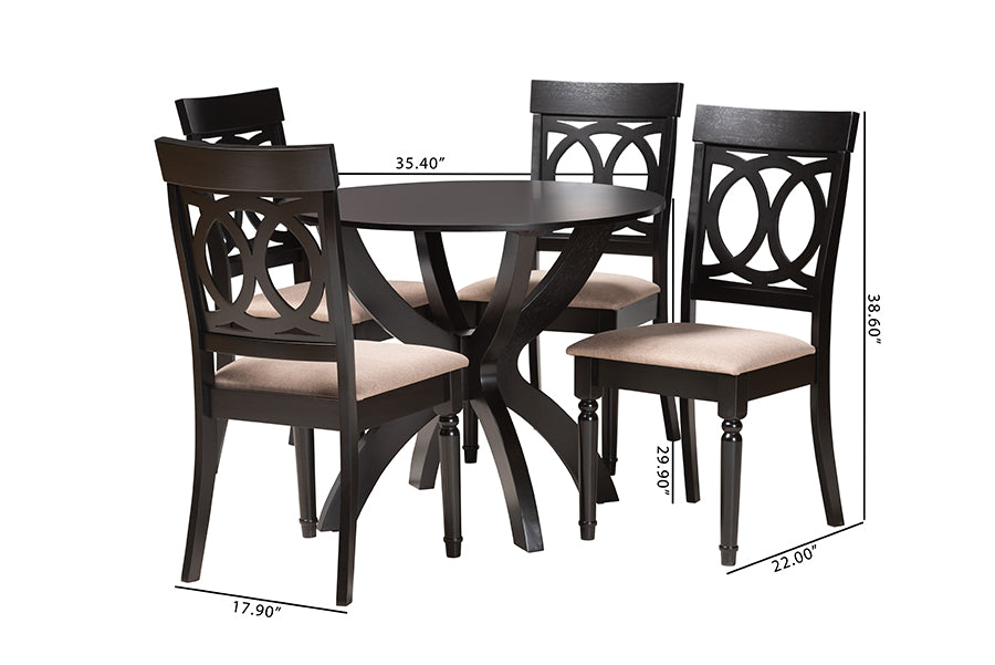 Baxton Studio Velia Modern Sand Fabric and Dark Brown Finished Wood 5-Piece Dining Set
