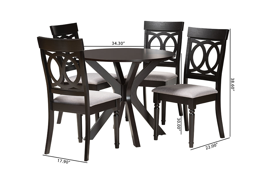 Baxton Studio Jessie Modern Grey Fabric and Dark Brown Finished Wood 5-Piece Dining Set