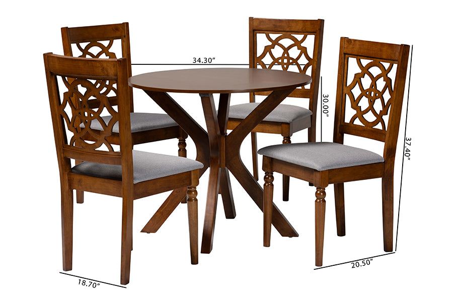 Baxton Studio Sadie Modern Grey and Walnut Brown Wood 5-Piece Dining Set