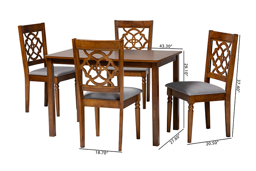 Baxton Studio Renaud Modern Grey and Walnut Brown Wood 5-Piece Dining Set