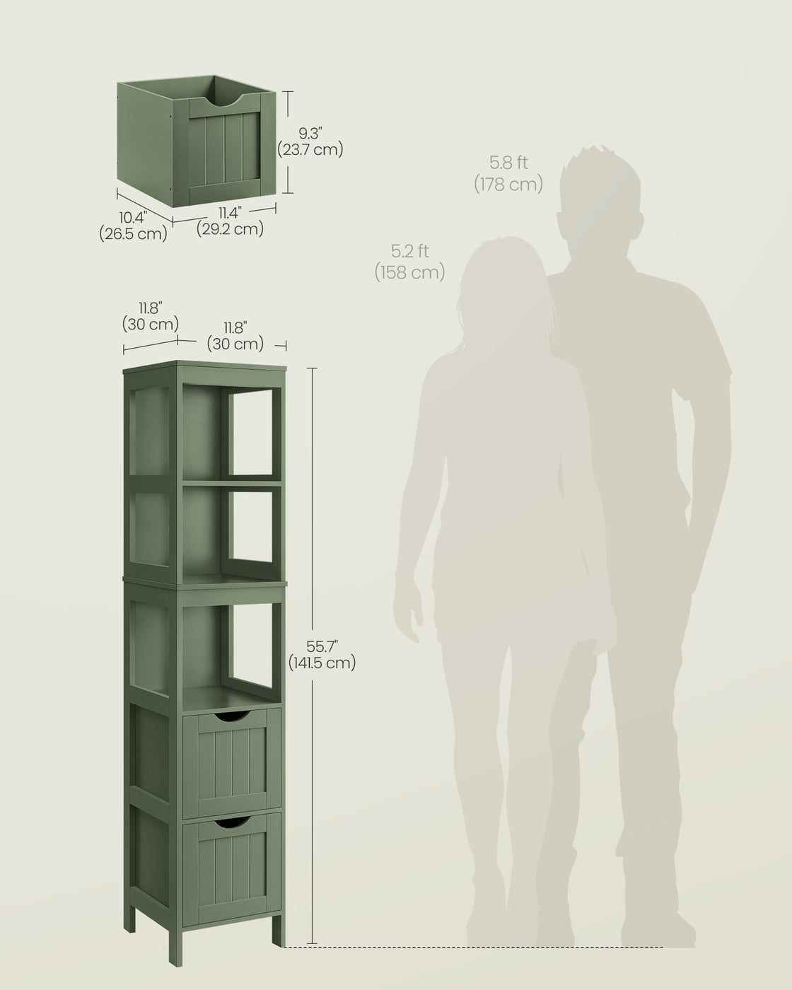VASAGLE Bathroom Floor Cabinet, Bathroom Storage Organizer Rack Stand – Forest Green