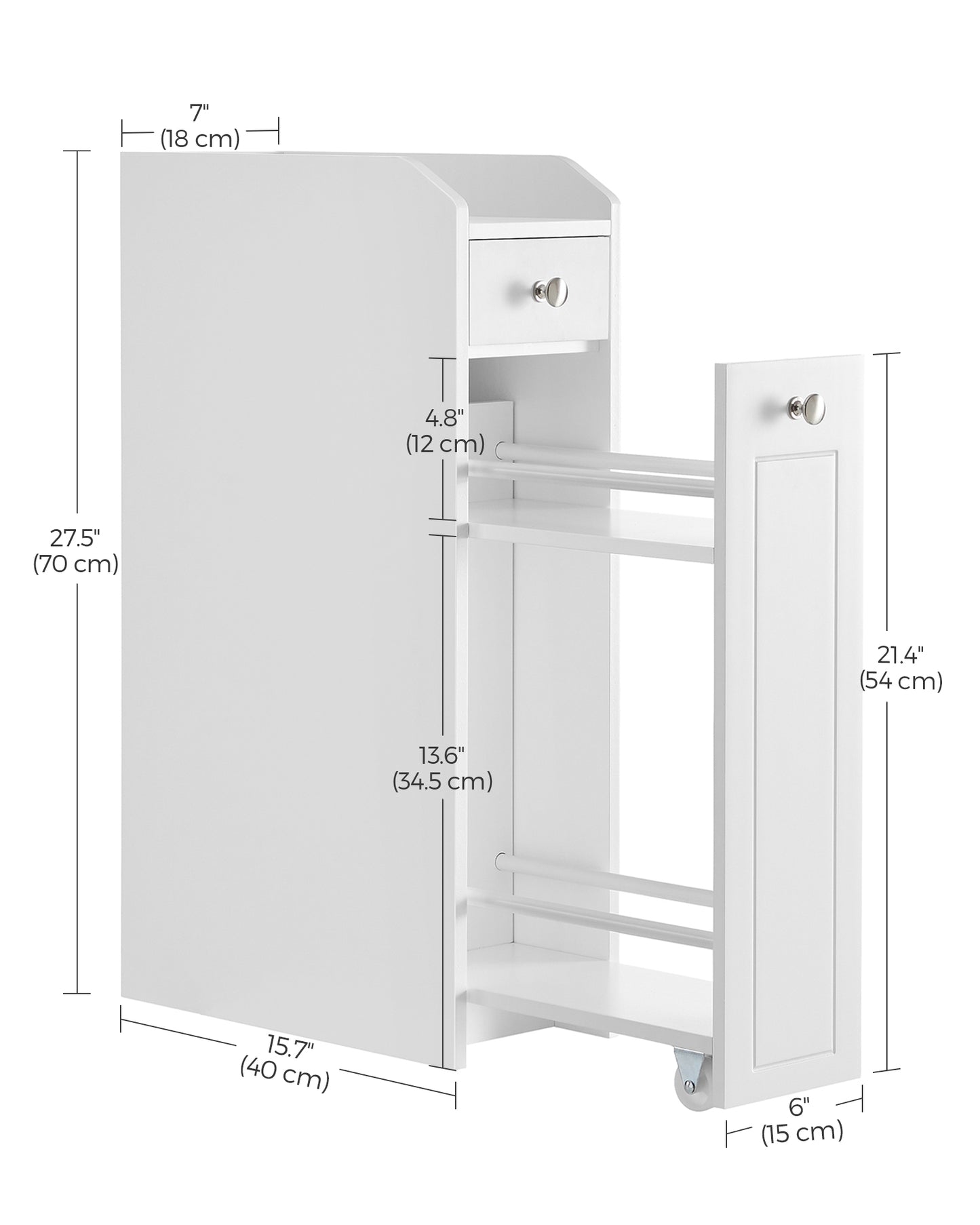 VASAGLE Slim Storage Cabinet, Narrow Storage Organizer with Slide Out Drawers – Cloud White